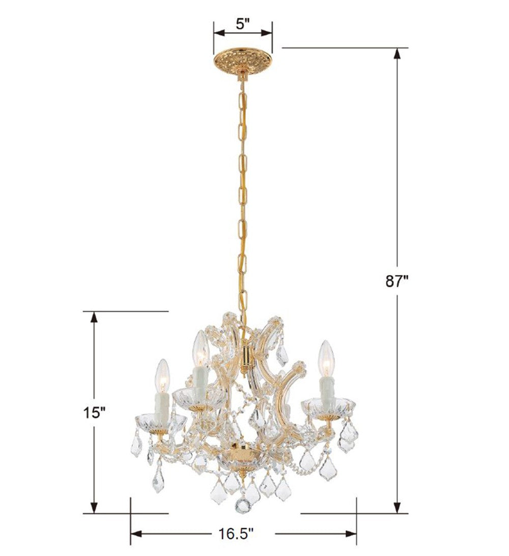 Crystorama Maria Theresa 4474-GD-CL-SAQ – 16.5 Inch – 4 Light – Chandelier – Clear Crystal – Gold – Dry Rated