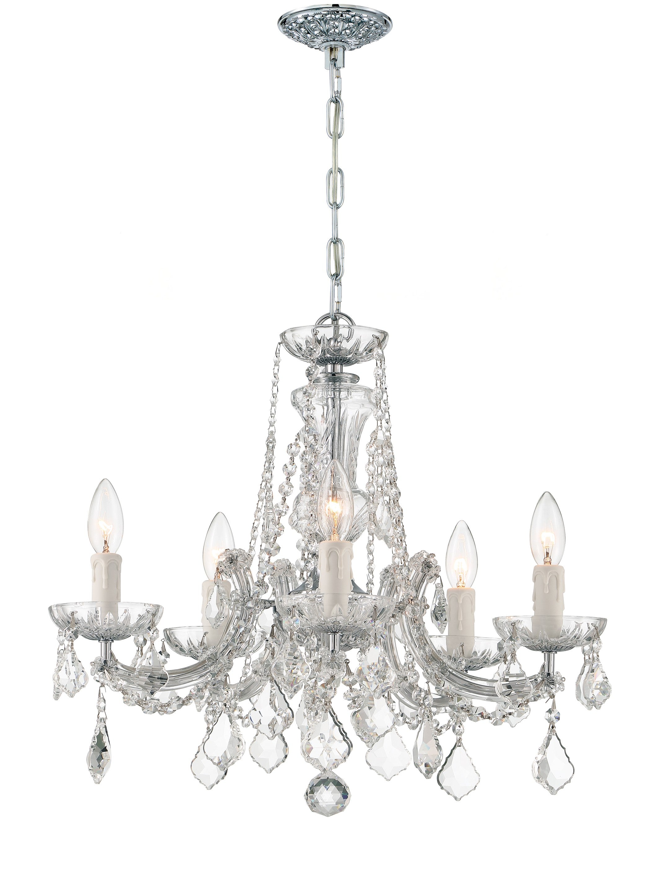 Crystorama Maria Theresa 4476-CH-CL-SAQ – 20 Inch – 5 Light – Chandelier – Clear Crystal – Polished Chrome – Dry Rated