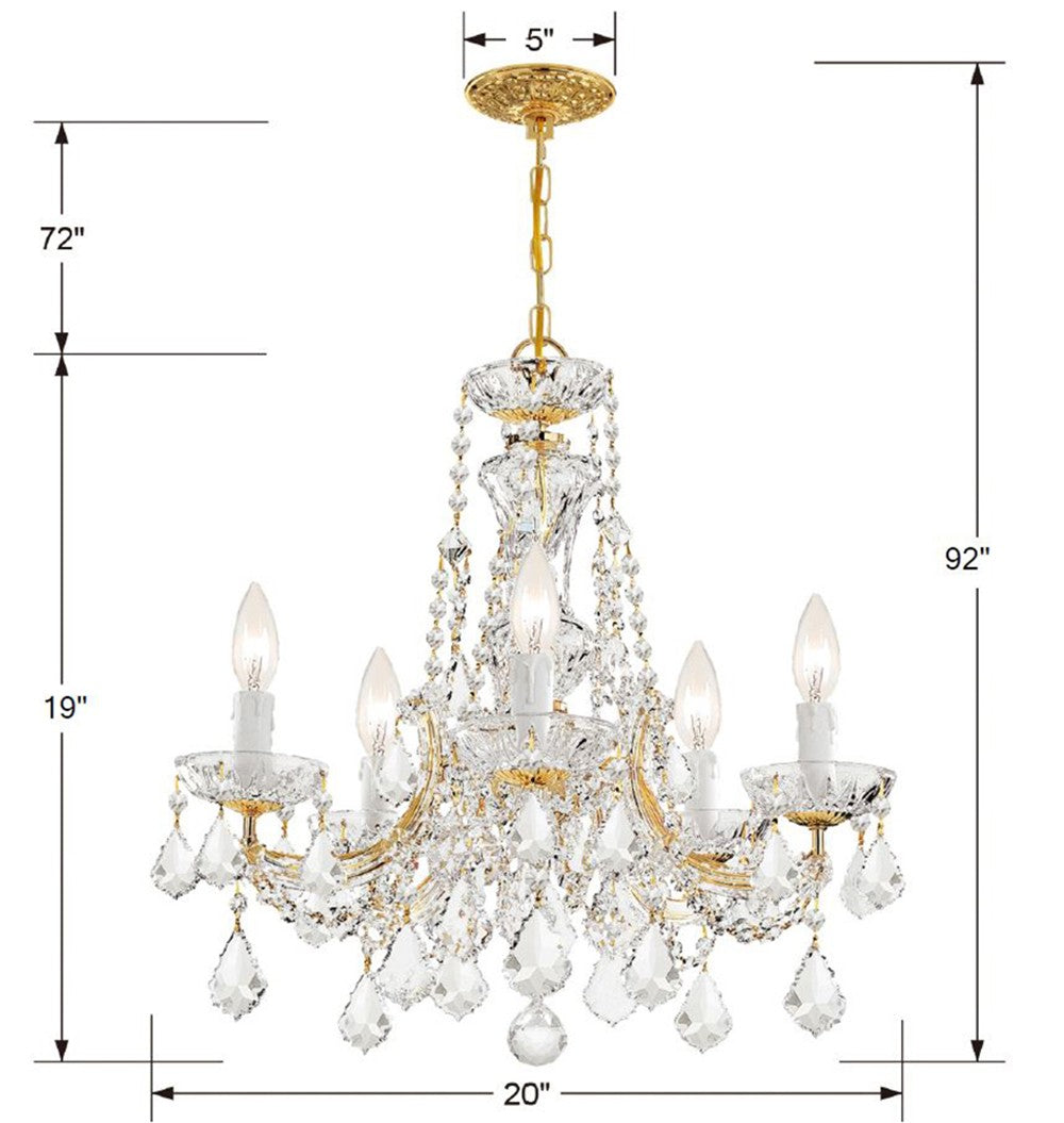 Crystorama Maria Theresa 4476-GD-CL-MWP – 20 Inch – 5 Light – Chandelier – Clear Crystal – Gold – Dry Rated