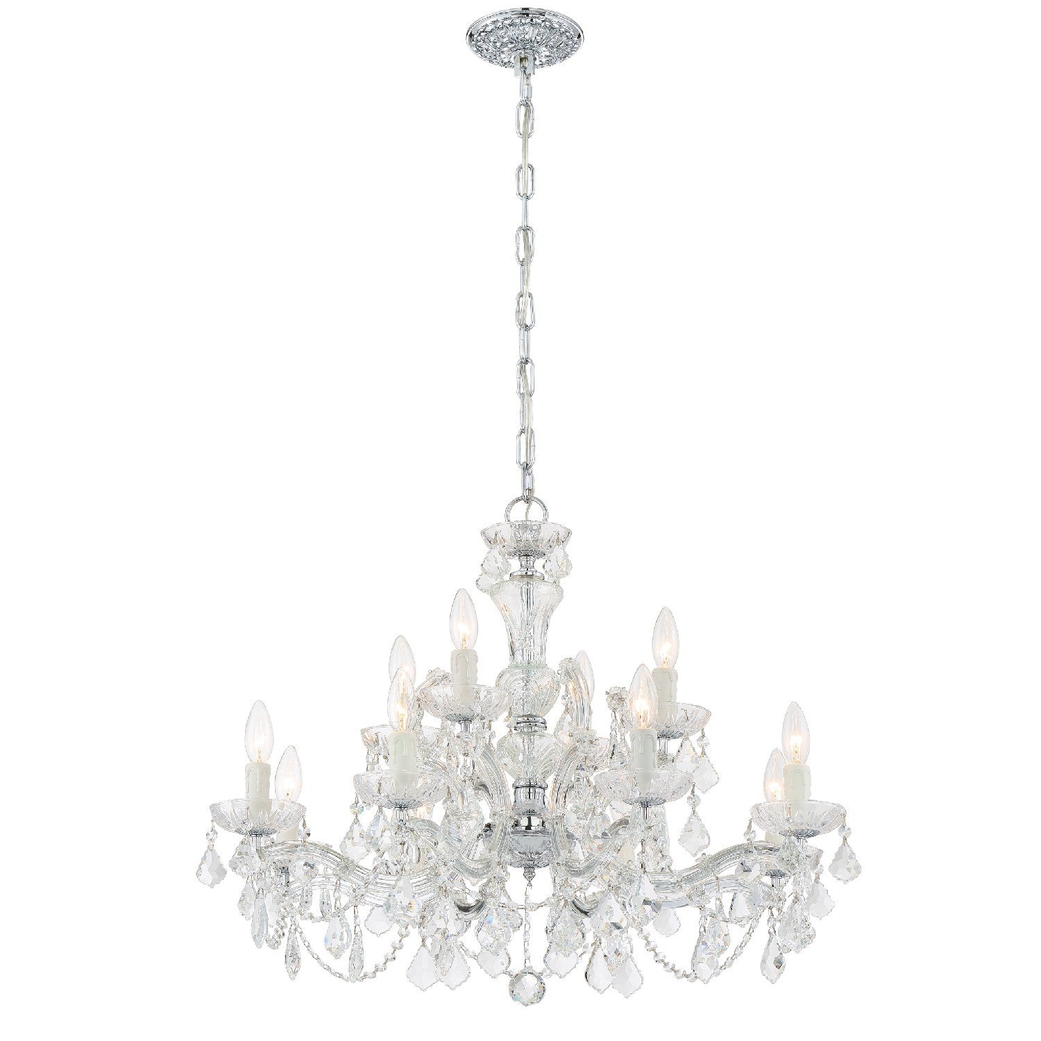 Crystorama Maria Theresa 4479-CH-CL-MWP – 29 Inch – 12 Light – Chandelier – Clear Crystal – Polished Chrome – Damp Rated
