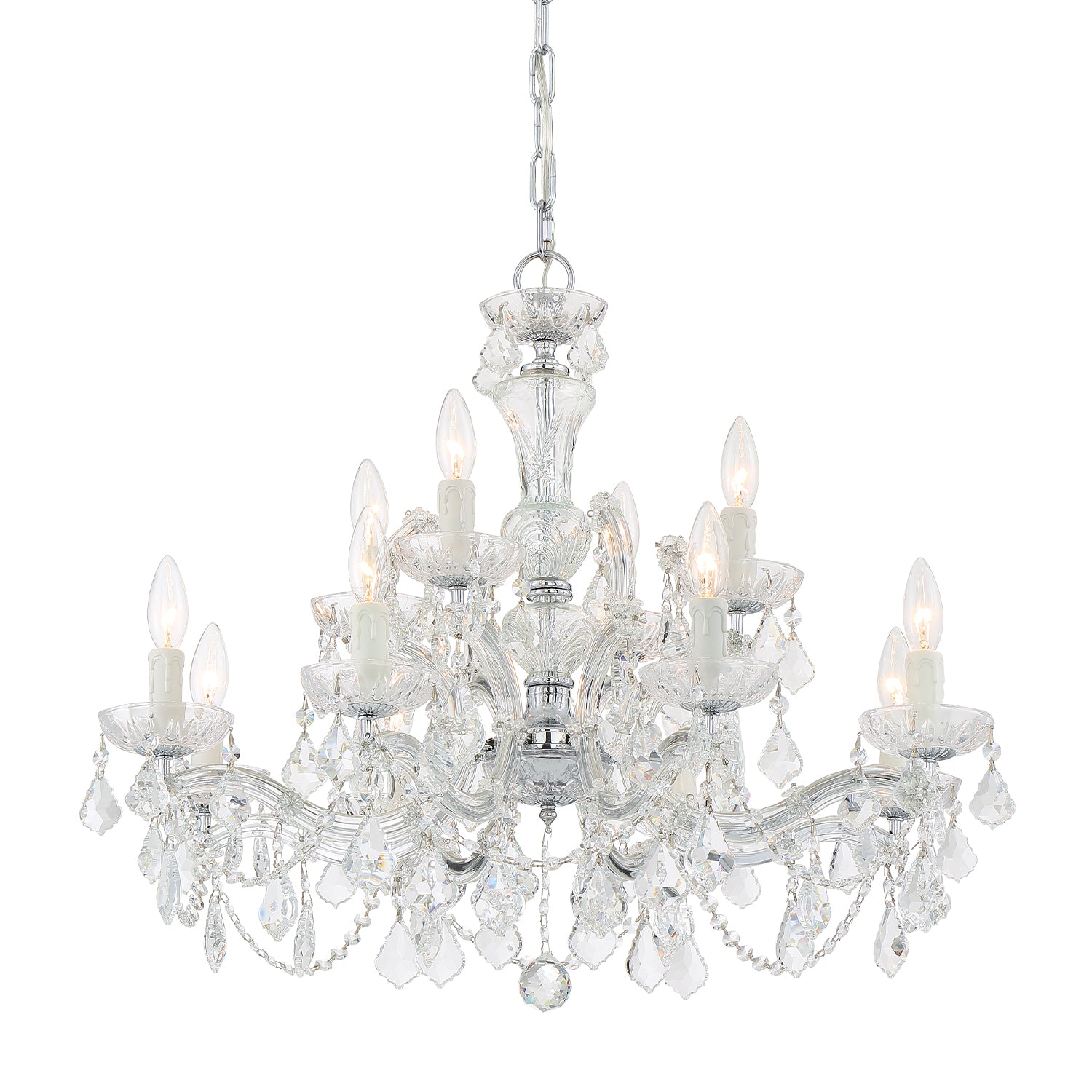 Crystorama Maria Theresa 4479-CH-CL-MWP – 29 Inch – 12 Light – Chandelier – Clear Crystal – Polished Chrome – Damp Rated