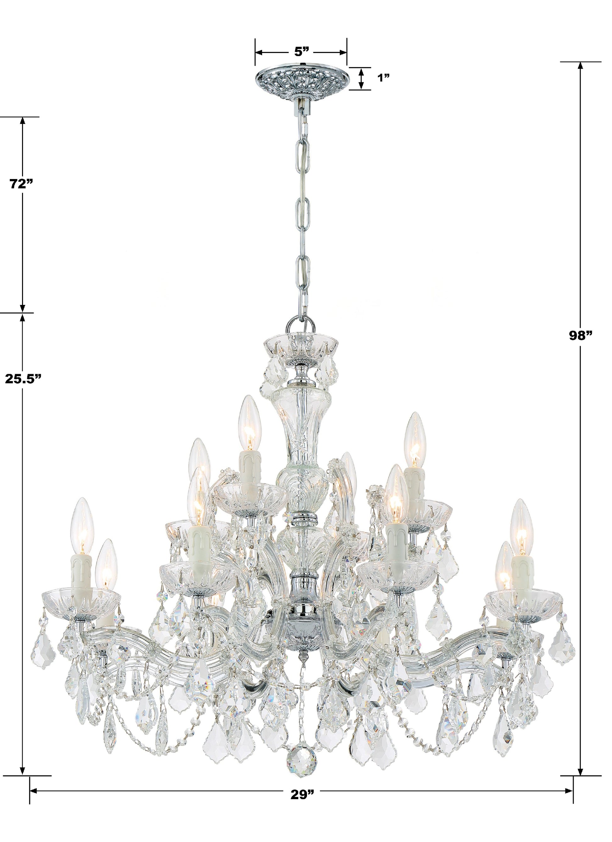 Crystorama Maria Theresa 4479-CH-CL-MWP – 29 Inch – 12 Light – Chandelier – Clear Crystal – Polished Chrome – Damp Rated