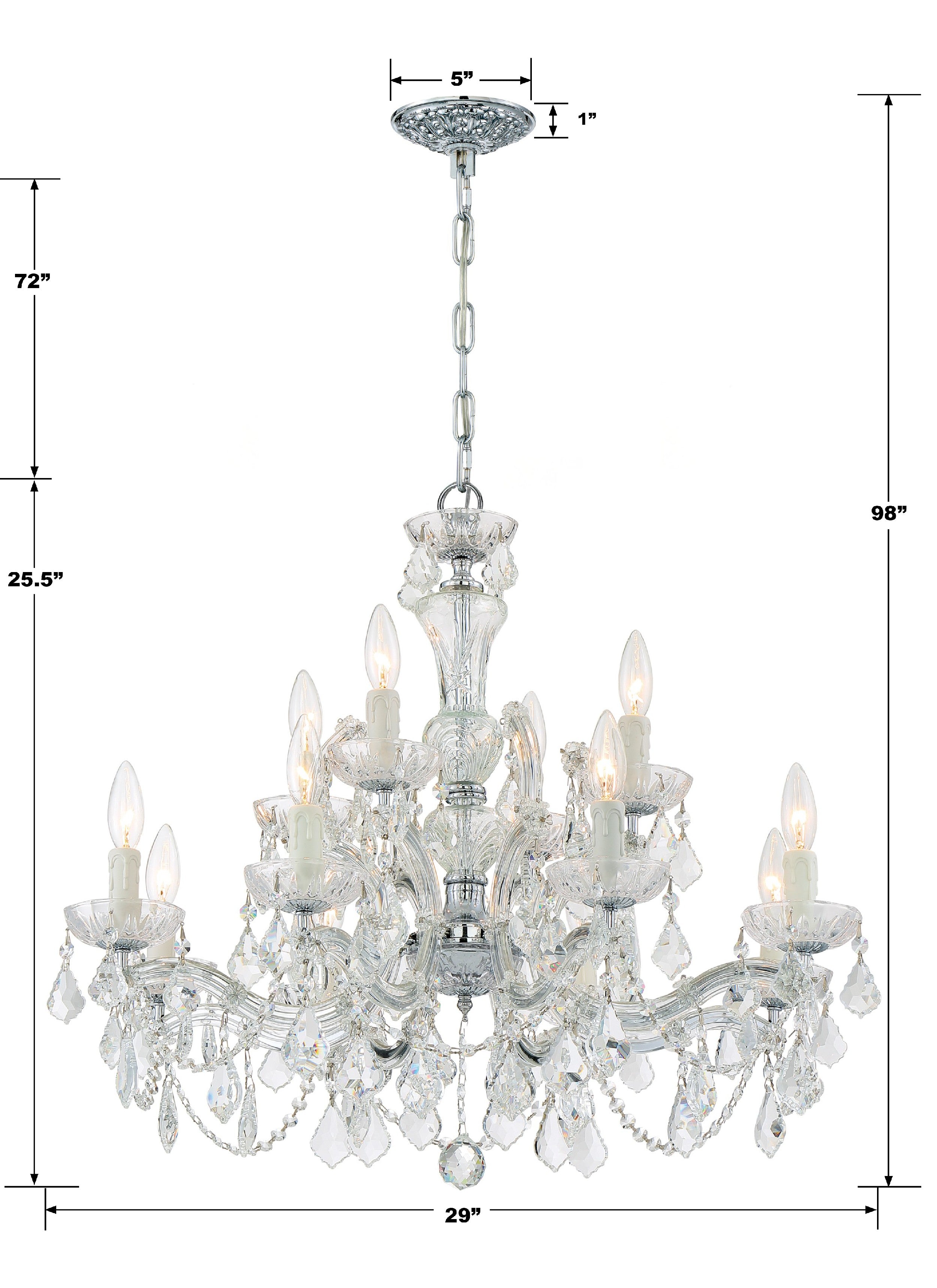 Crystorama Maria Theresa 4479-CH-CL-MWP – 29 Inch – 12 Light – Chandelier – Clear Crystal – Polished Chrome – Damp Rated