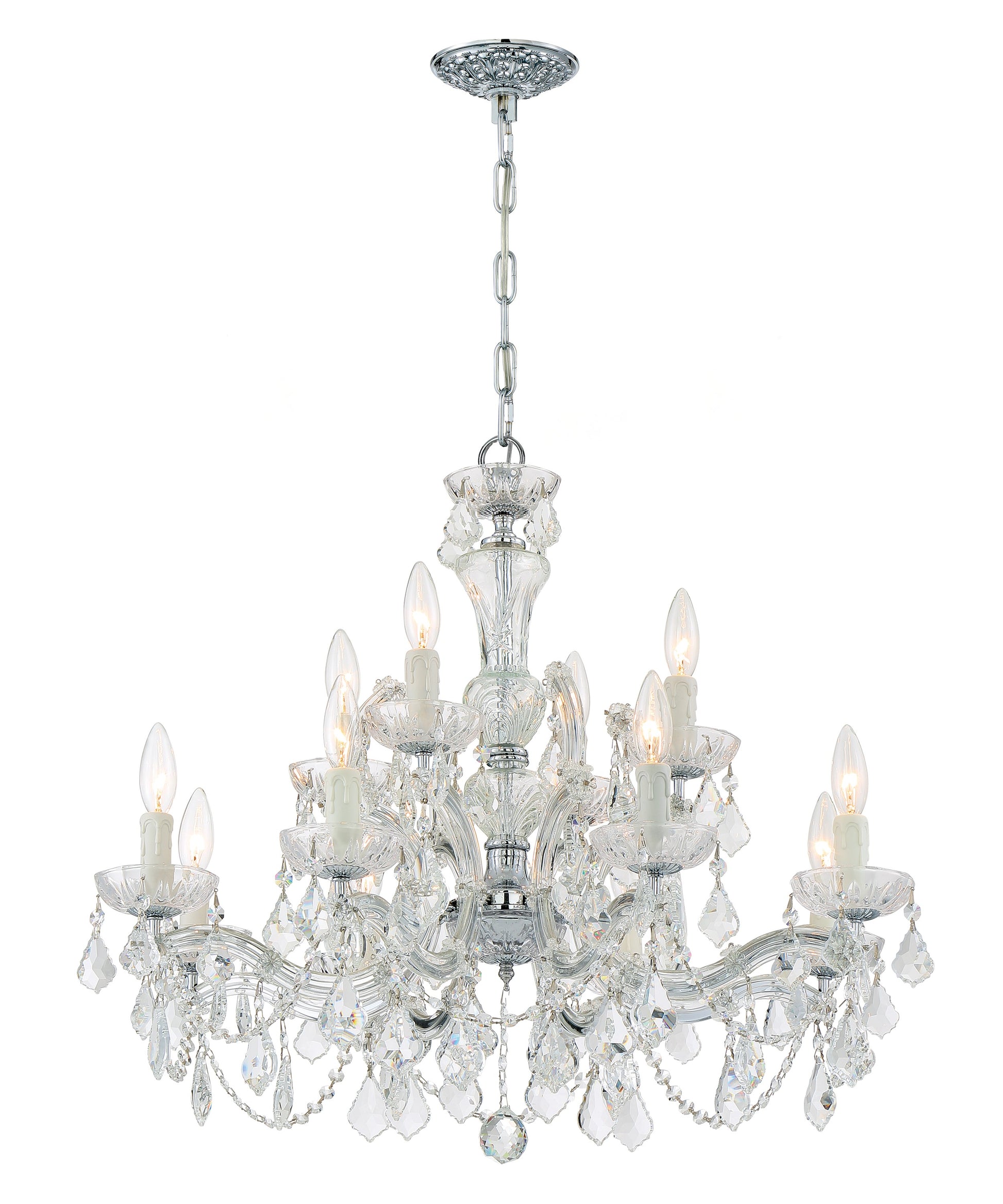 Crystorama Maria Theresa 4479-CH-CL-SAQ – 29 Inch – 12 Light – Chandelier – Clear Crystal – Polished Chrome – Damp Rated