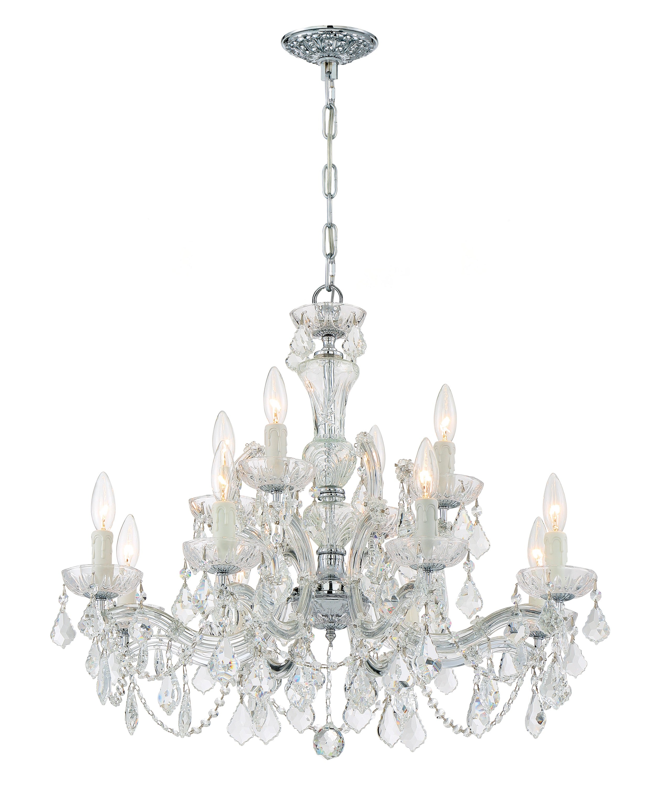 Crystorama Maria Theresa 4479-CH-CL-SAQ – 29 Inch – 12 Light – Chandelier – Clear Crystal – Polished Chrome – Damp Rated