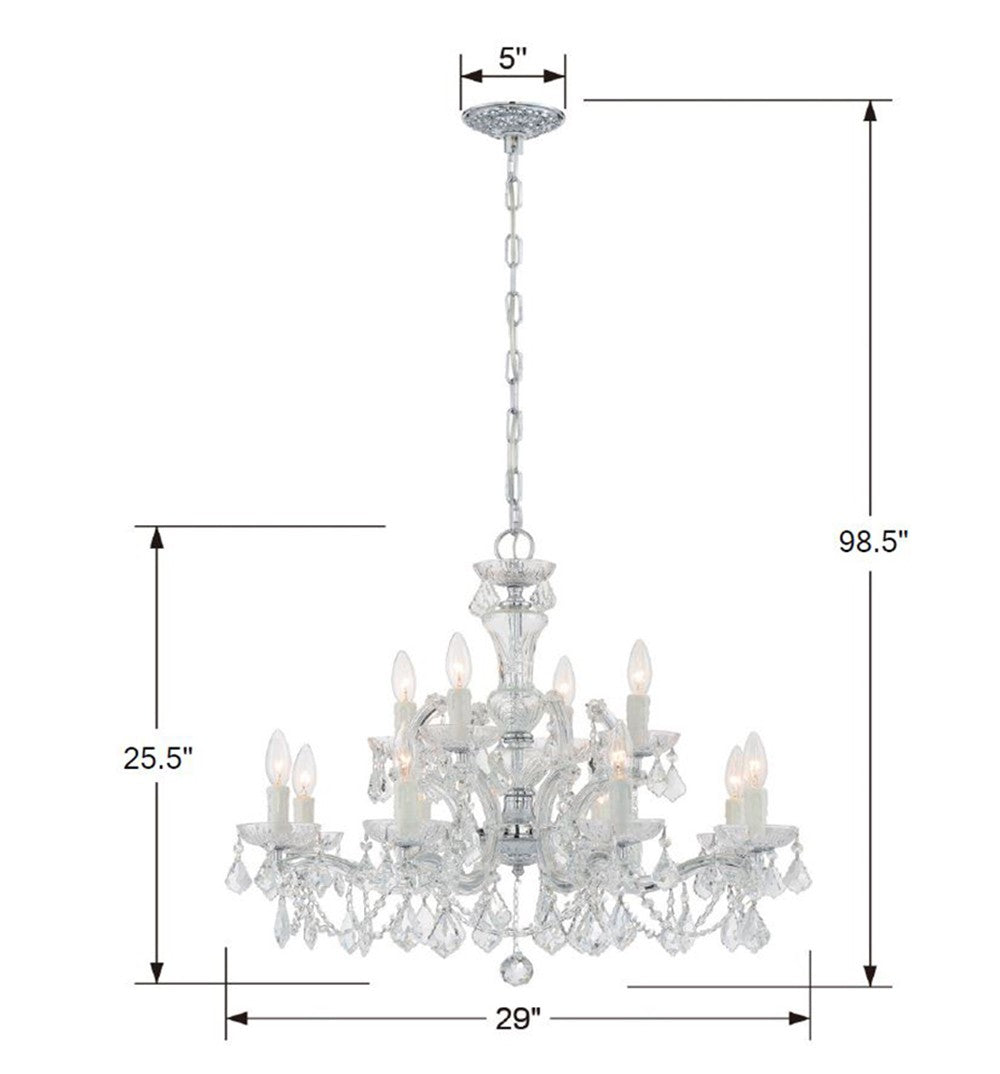 Crystorama Maria Theresa 4479-CH-CL-SAQ – 29 Inch – 12 Light – Chandelier – Clear Crystal – Polished Chrome – Damp Rated