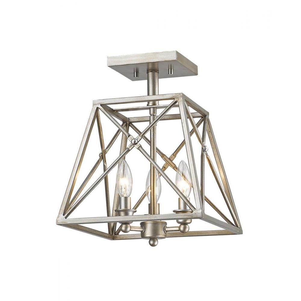 3 Light Semi Flush Mount Light-Antique Silver