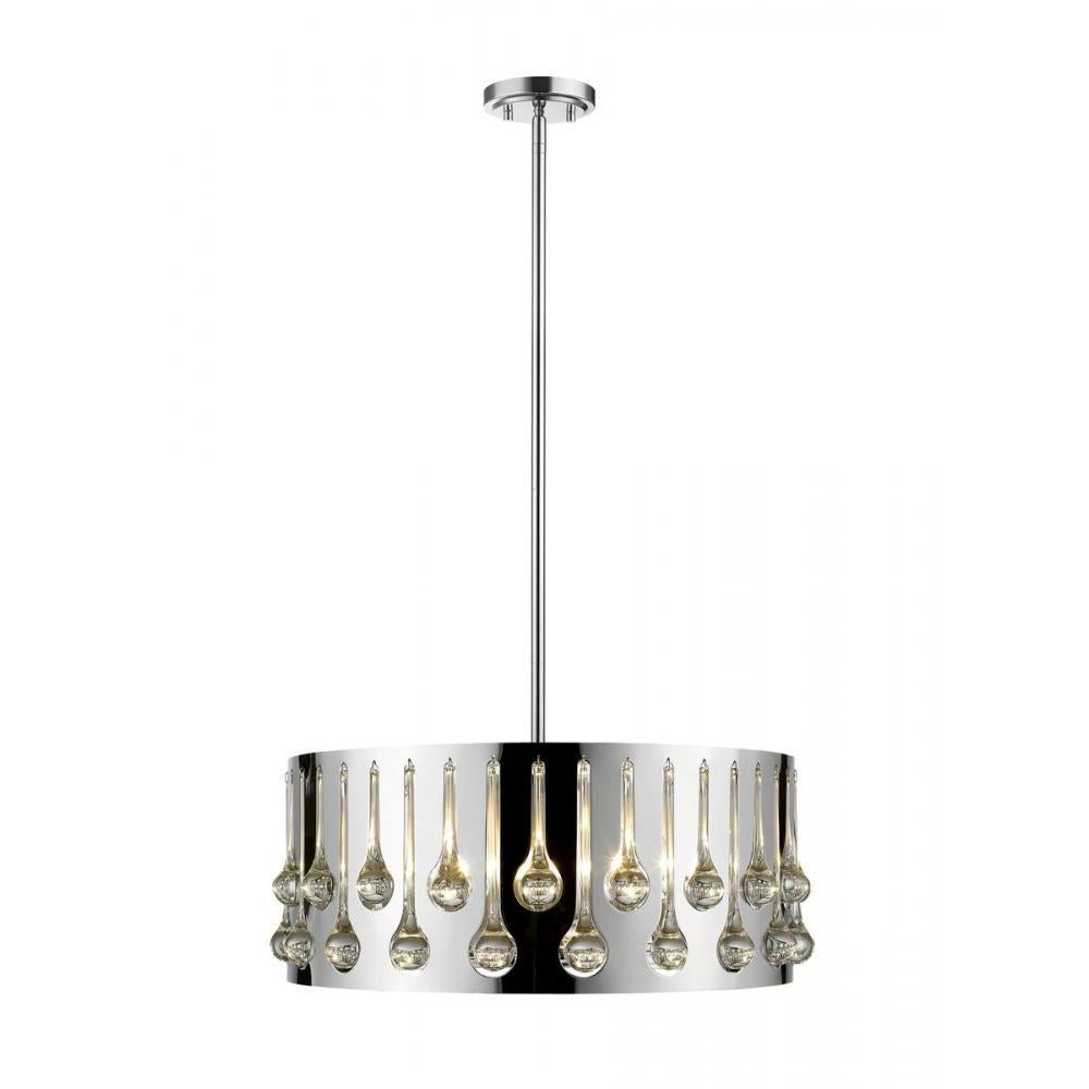 5 Light Pendant-Chrome + Crystal