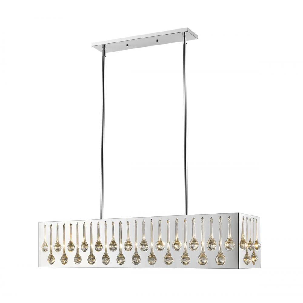 7 Light Linear Chandelier-Chrome + Crystal