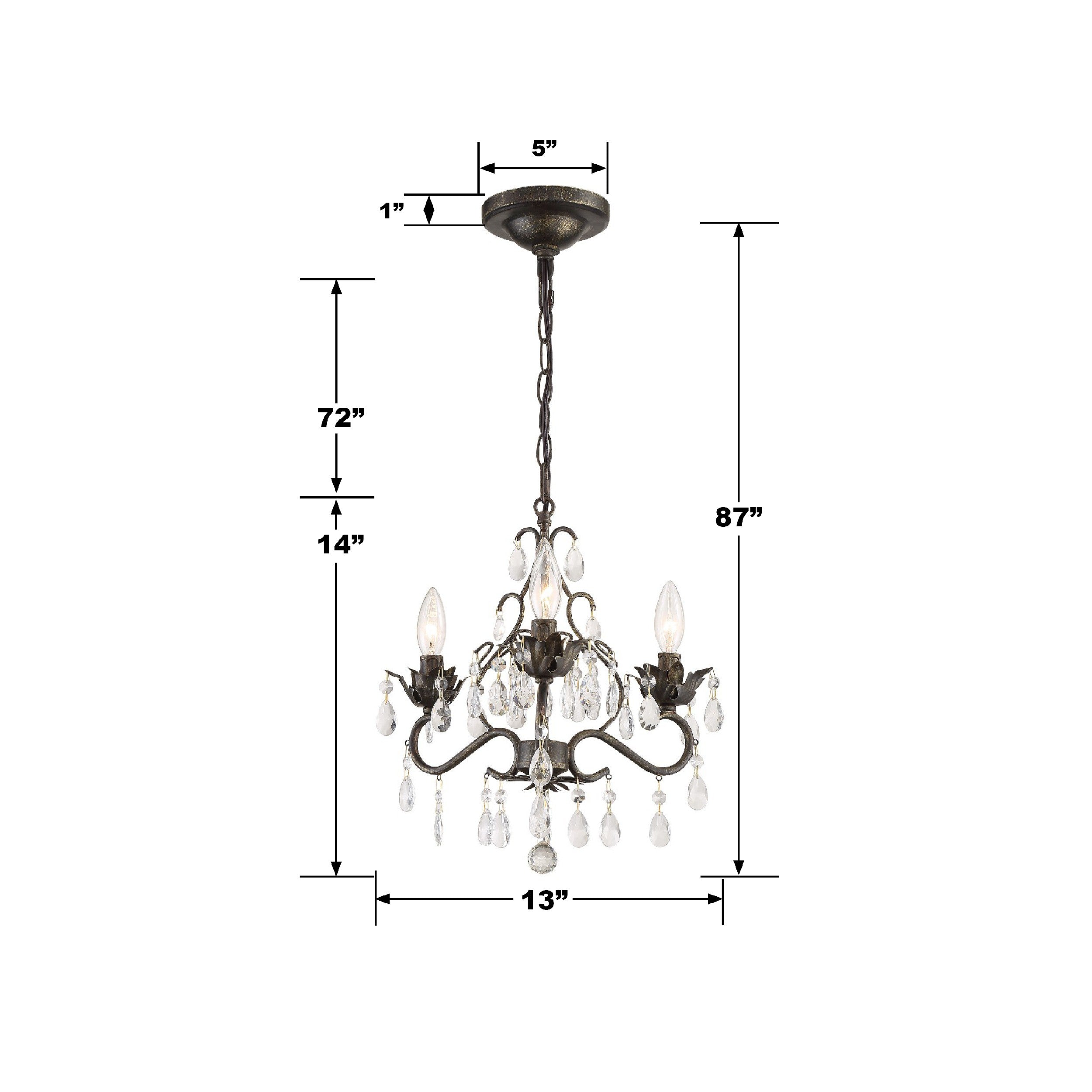 Crystorama Paris Market 4534-EB-CL-MWP – 13 Inch – 3 Light – Chandelier – Clear Crystal – English Bronze – Damp Rated