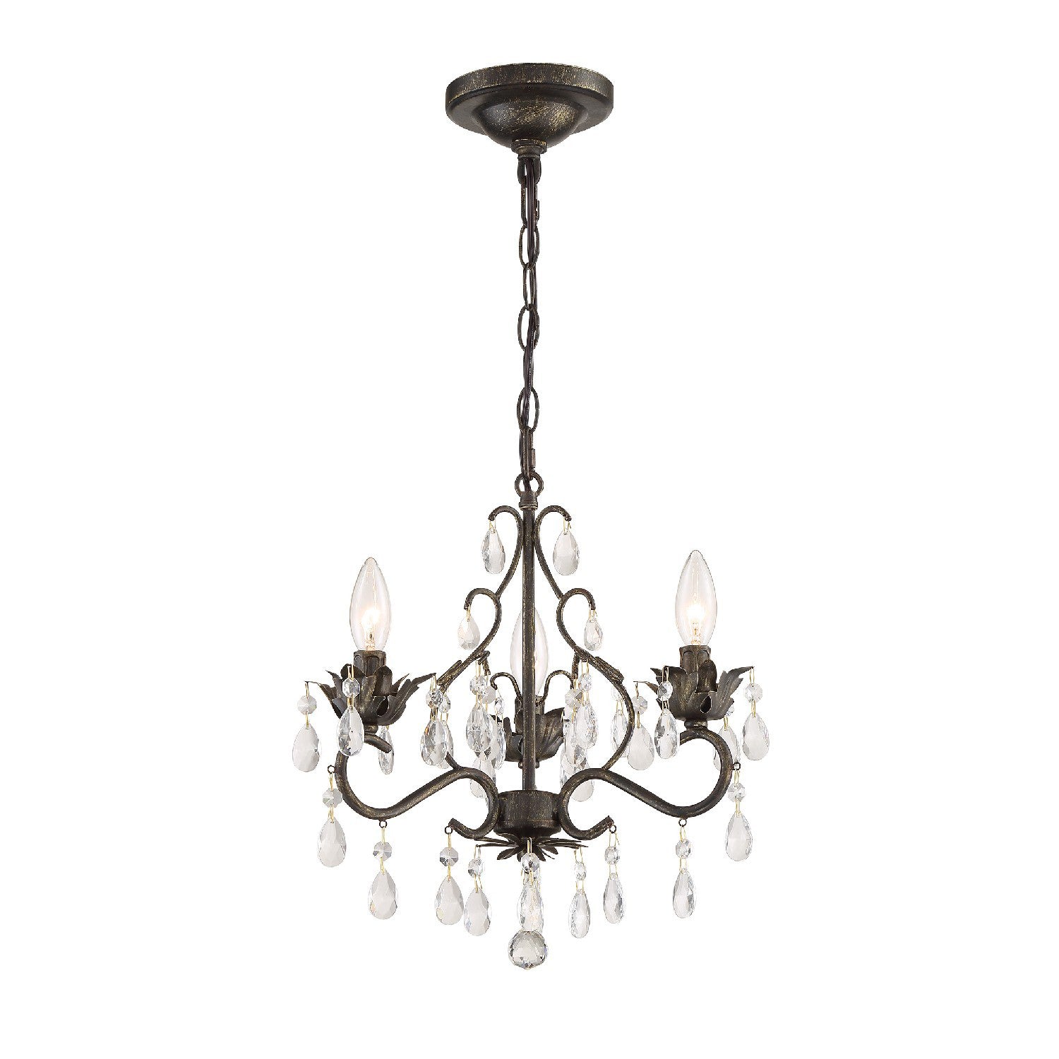 Crystorama Paris Market 4534-EB-CL-SAQ – 13 Inch – 3 Light – Chandelier – Clear Crystal – English Bronze – Damp Rated