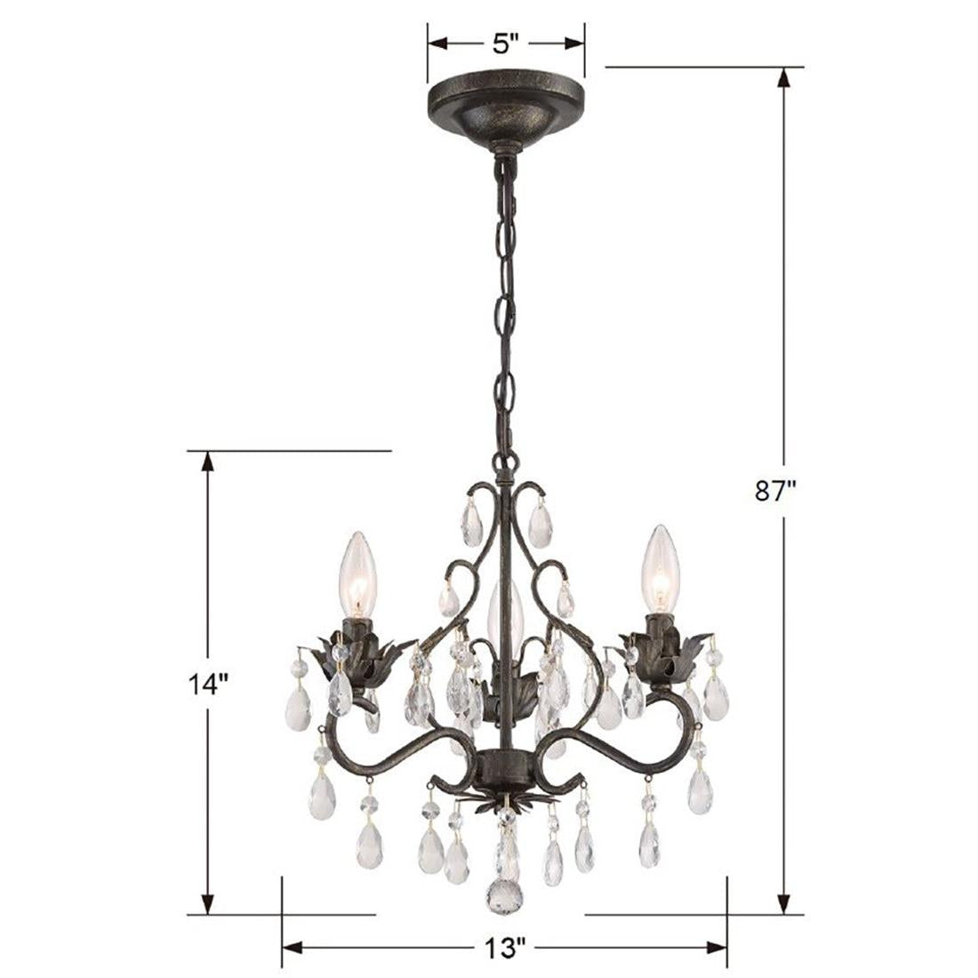 Crystorama Paris Market 4534-EB-CL-SAQ – 13 Inch – 3 Light – Chandelier – Clear Crystal – English Bronze – Damp Rated