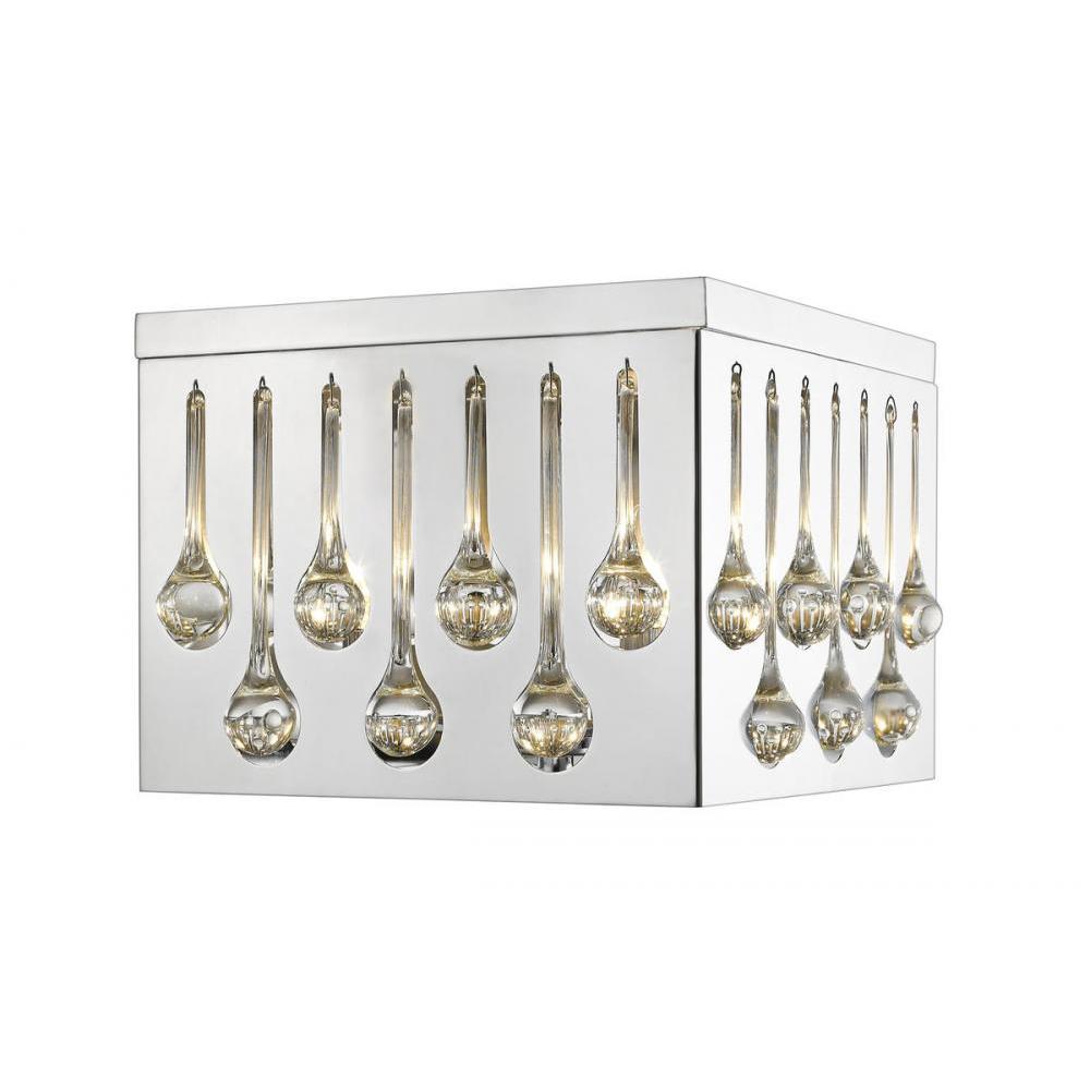 4 Light Flush Mount Light-Chrome + Crystal