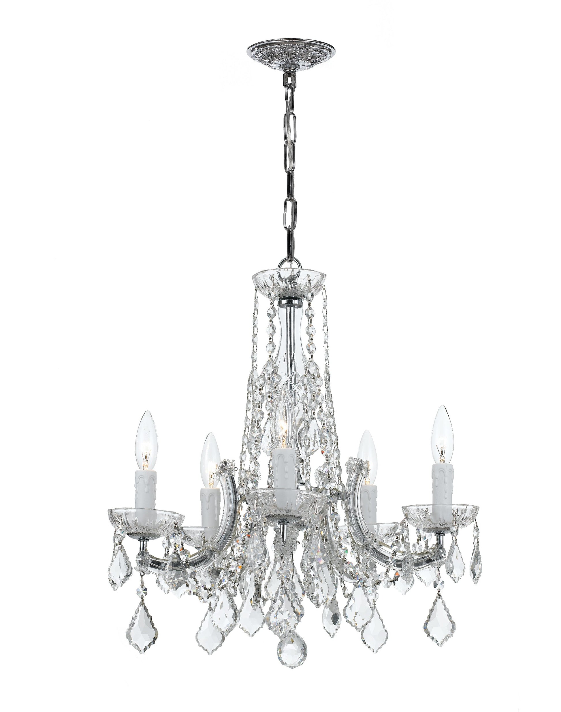 Crystorama Maria Theresa 4576-CH-CL-MWP – 20 Inch – 5 Light – Chandelier – Clear Crystal – Polished Chrome – Dry Rated