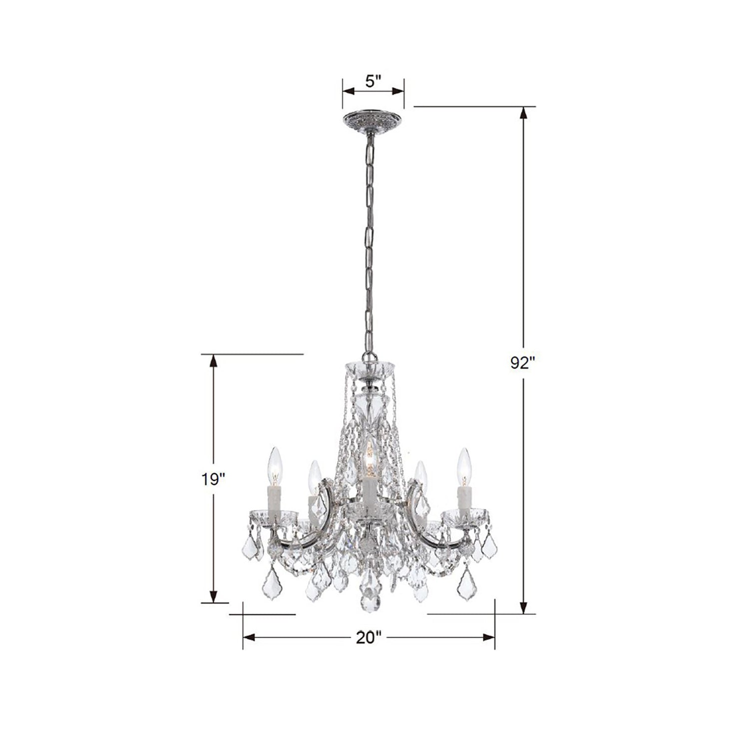Crystorama Maria Theresa 4576-CH-CL-MWP – 20 Inch – 5 Light – Chandelier – Clear Crystal – Polished Chrome – Dry Rated