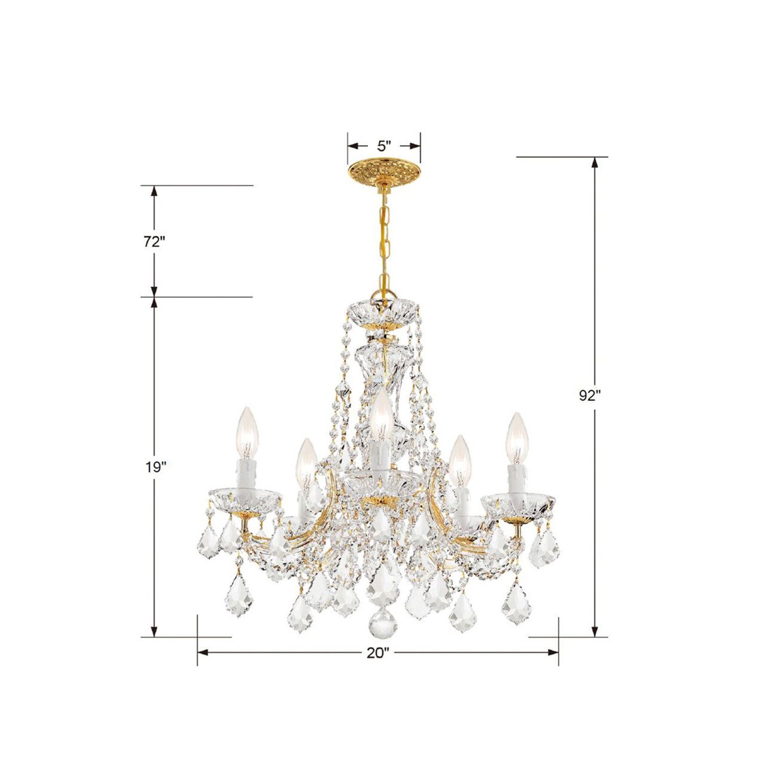Crystorama Maria Theresa 4576-GD-CL-MWP – 20 Inch – 5 Light – Chandelier – Clear Crystal – Gold – Dry Rated
