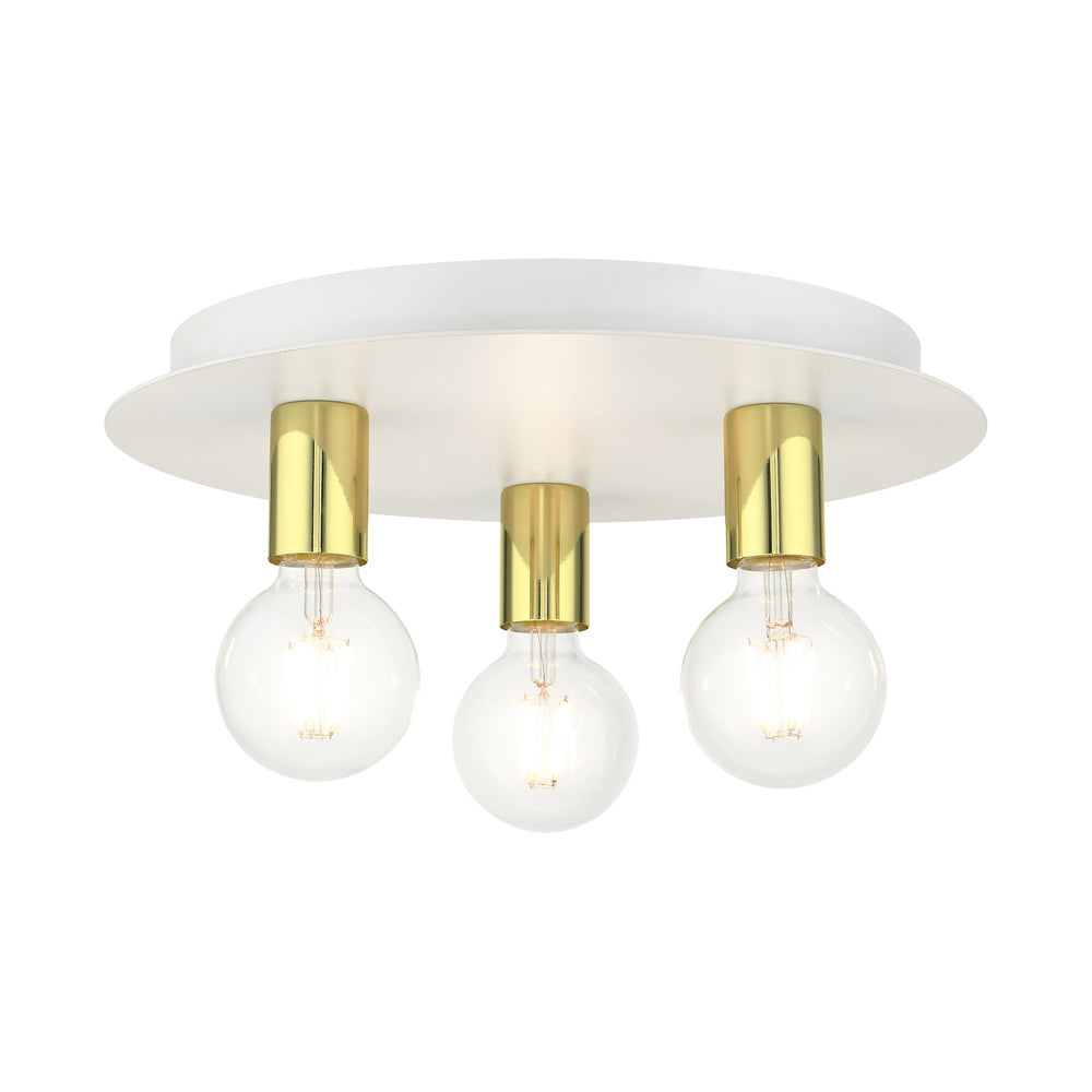 Livex Lighting HILLVIEW 45873-03 Flush Mount Modern - White With Polished Brass Accents