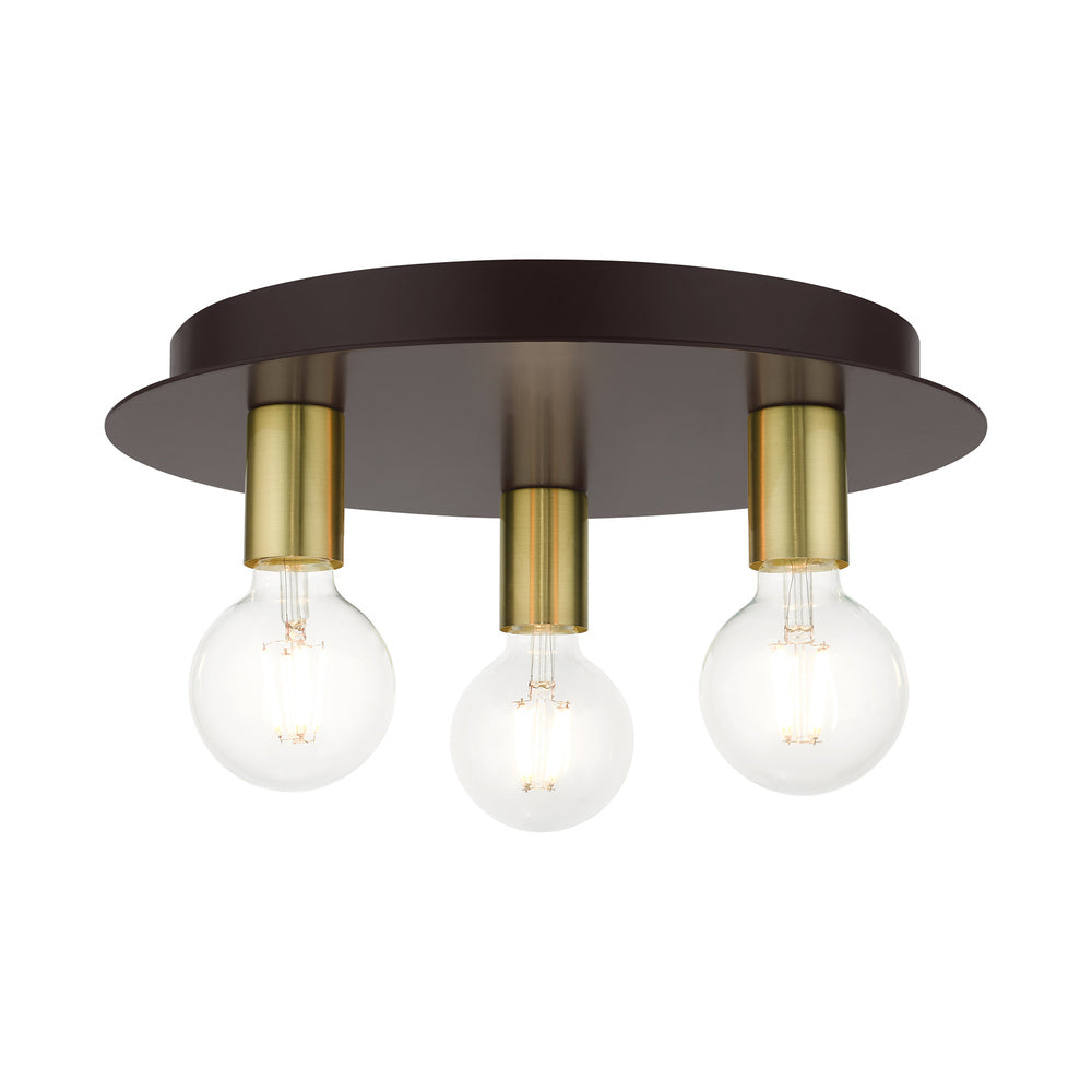 Livex Lighting HILLVIEW 45873-07 Flush Mount Modern - Bronze With Satin Brass Accents