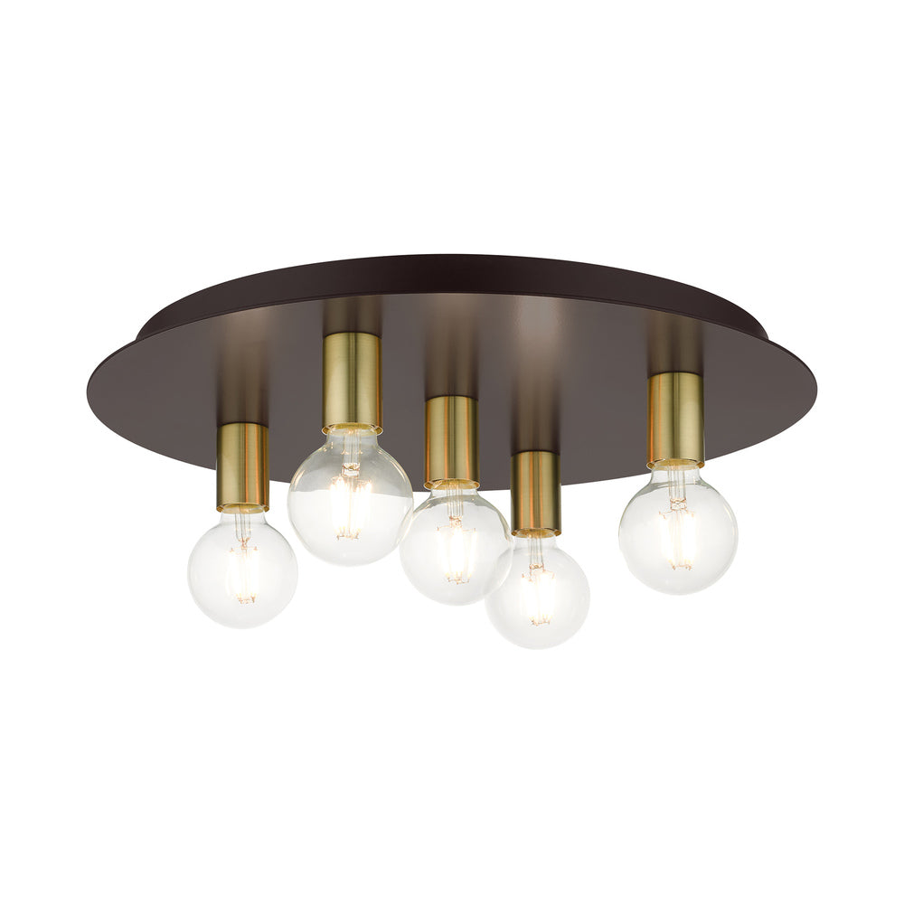 Livex Lighting HILLVIEW 45875-07 Flush Mount Modern - Bronze With Satin Brass Accents