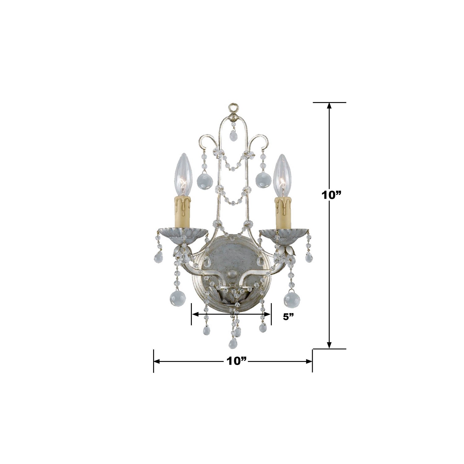 Crystorama Paris Market 4612-SL – 10 Inch – 2 Light – Sconce – Clear Crystal – Silver Leaf – Dry Rated