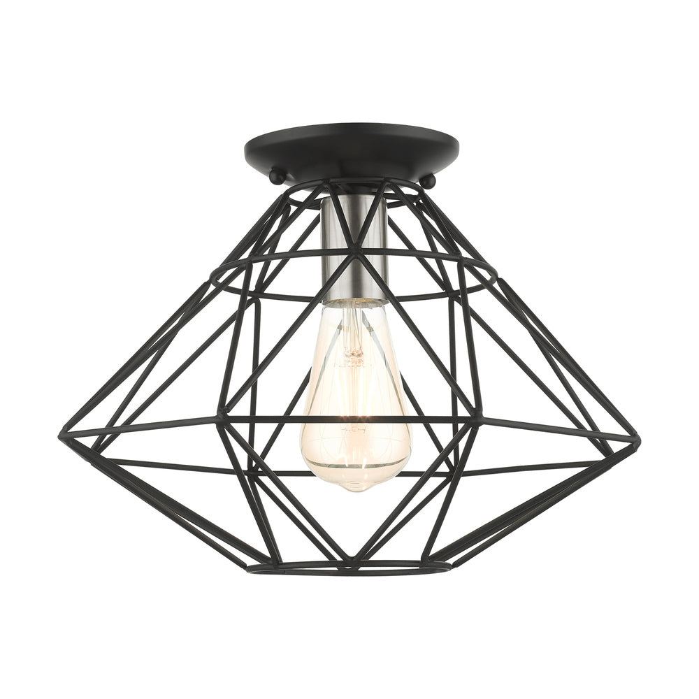 Livex Lighting KNOX 46248-04 Flush Mount Country Rustic - Black With Brushed Nickel Accents