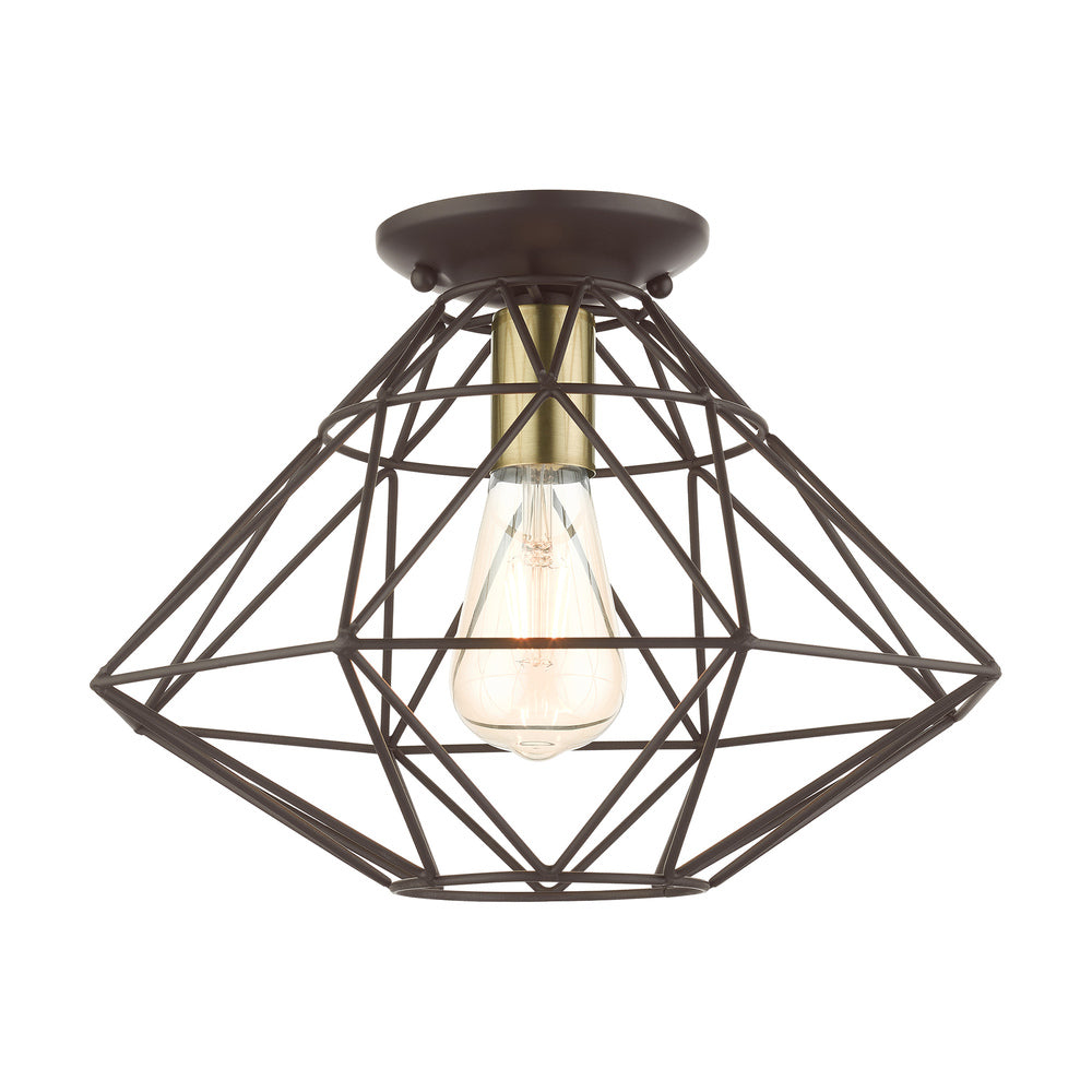 Livex Lighting KNOX 46248-07 Flush Mount Country Rustic - Bronze With Antique Brass Accent