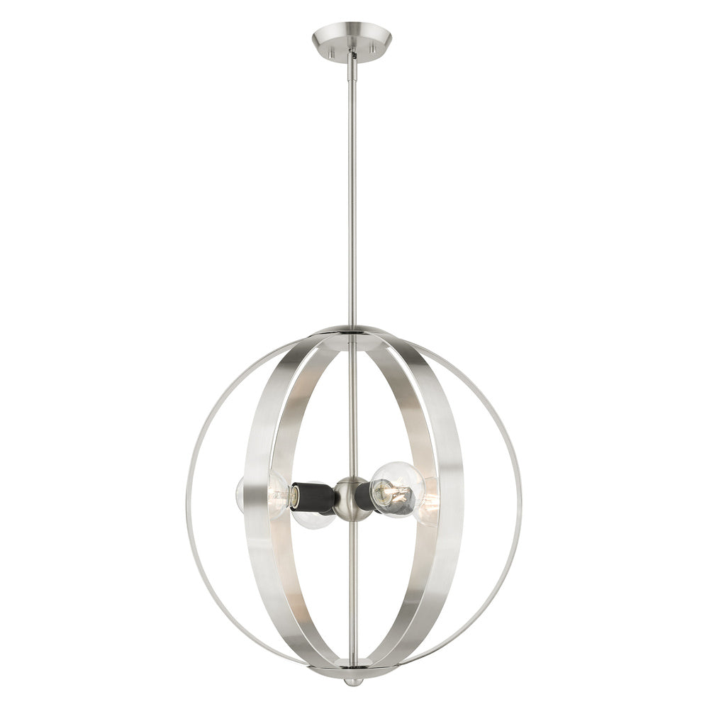 Livex Lighting MODESTO 46415-91 Chandelier Contemporary - Brushed Nickel With Black Accents