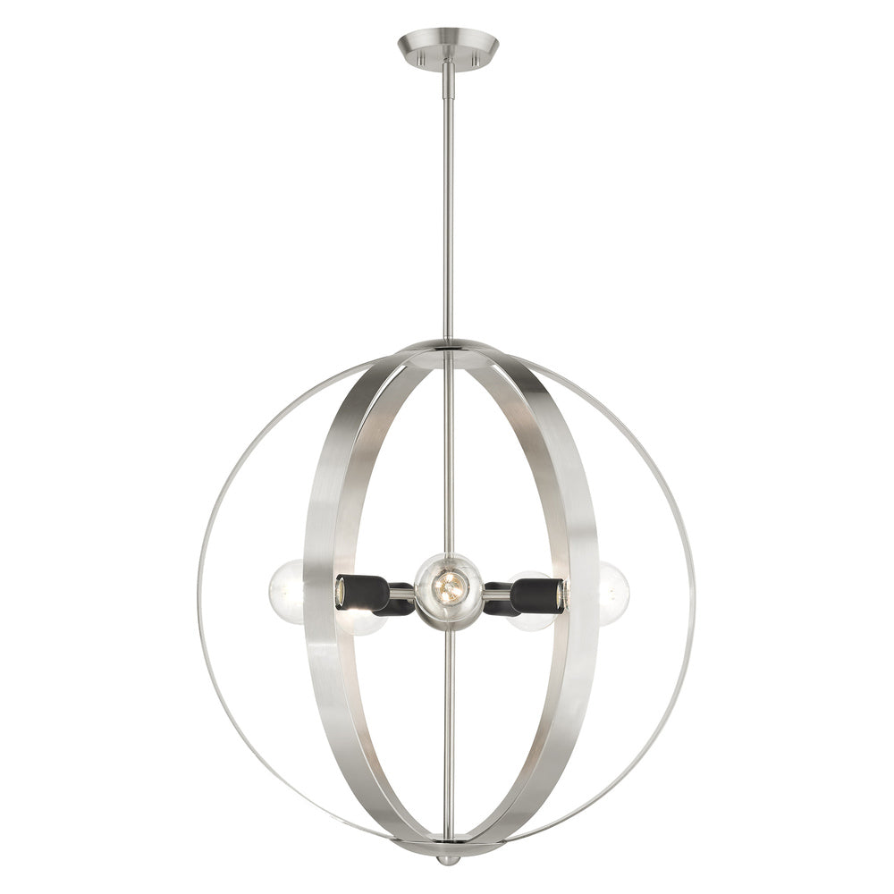 Livex Lighting MODESTO 46416-91 Chandelier Contemporary - Brushed Nickel With Black Accents