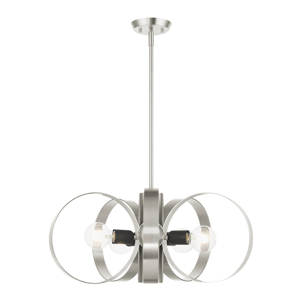 Livex Lighting MODESTO 46425-91 Chandelier Contemporary - Brushed Nickel With Black Accents