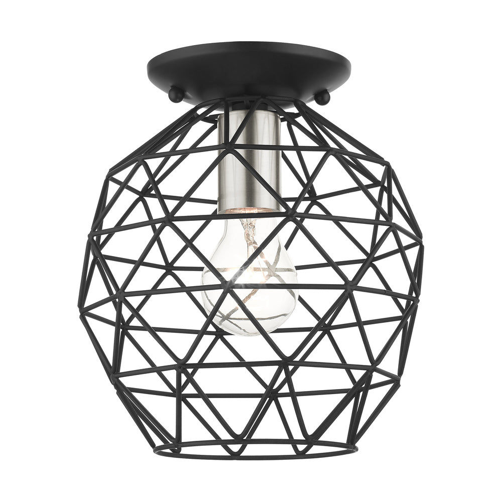 Livex Lighting GEOMETRIX 46598-04 Flush Mount Country Rustic - Black With Brushed Nickel Accents