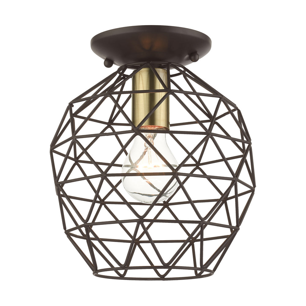 Livex Lighting GEOMETRIX 46598-07 Flush Mount Country Rustic - Bronze With Antique Brass Accents