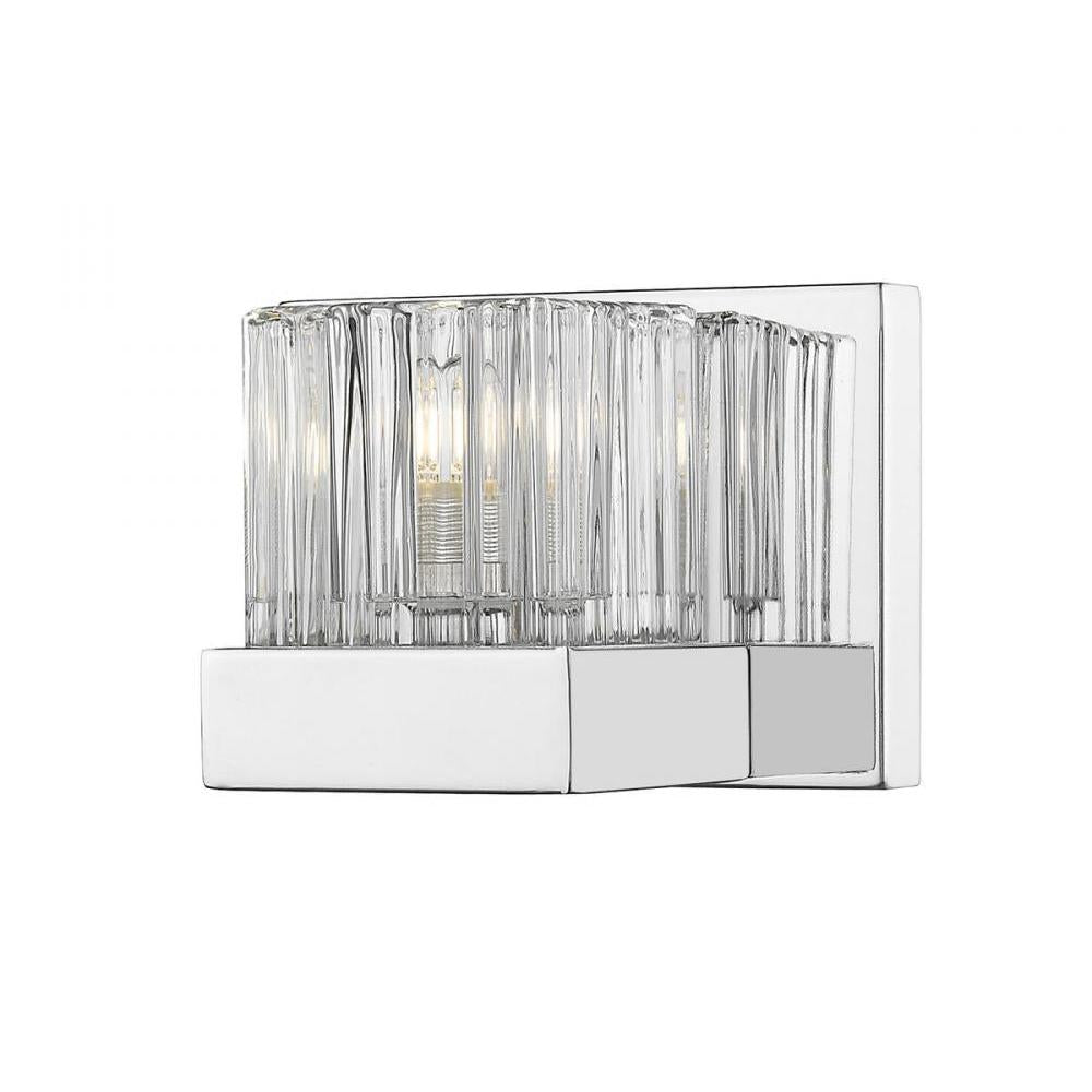 1 Light Wall Sconce-Clear Ribbed + Frosted
