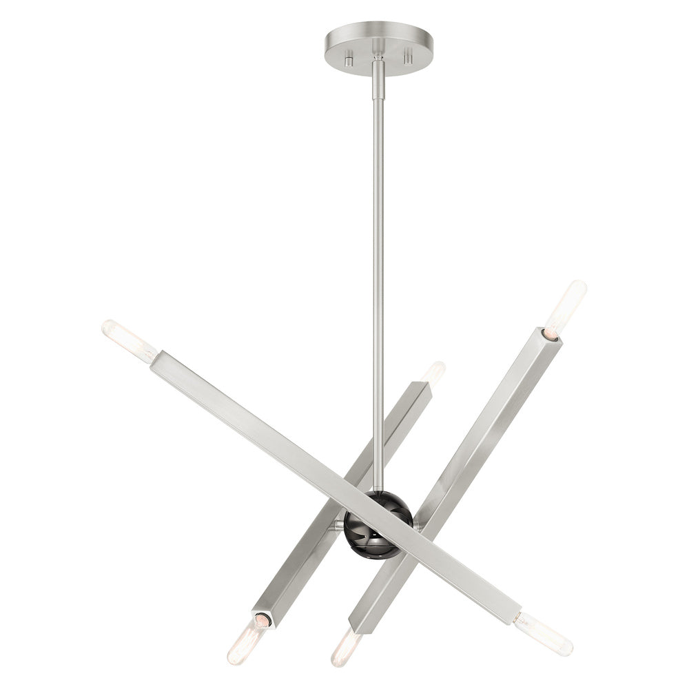 Livex Lighting MONACO 46984-91 Chandelier Modern - Brushed Nickel With Black Chrome Accents