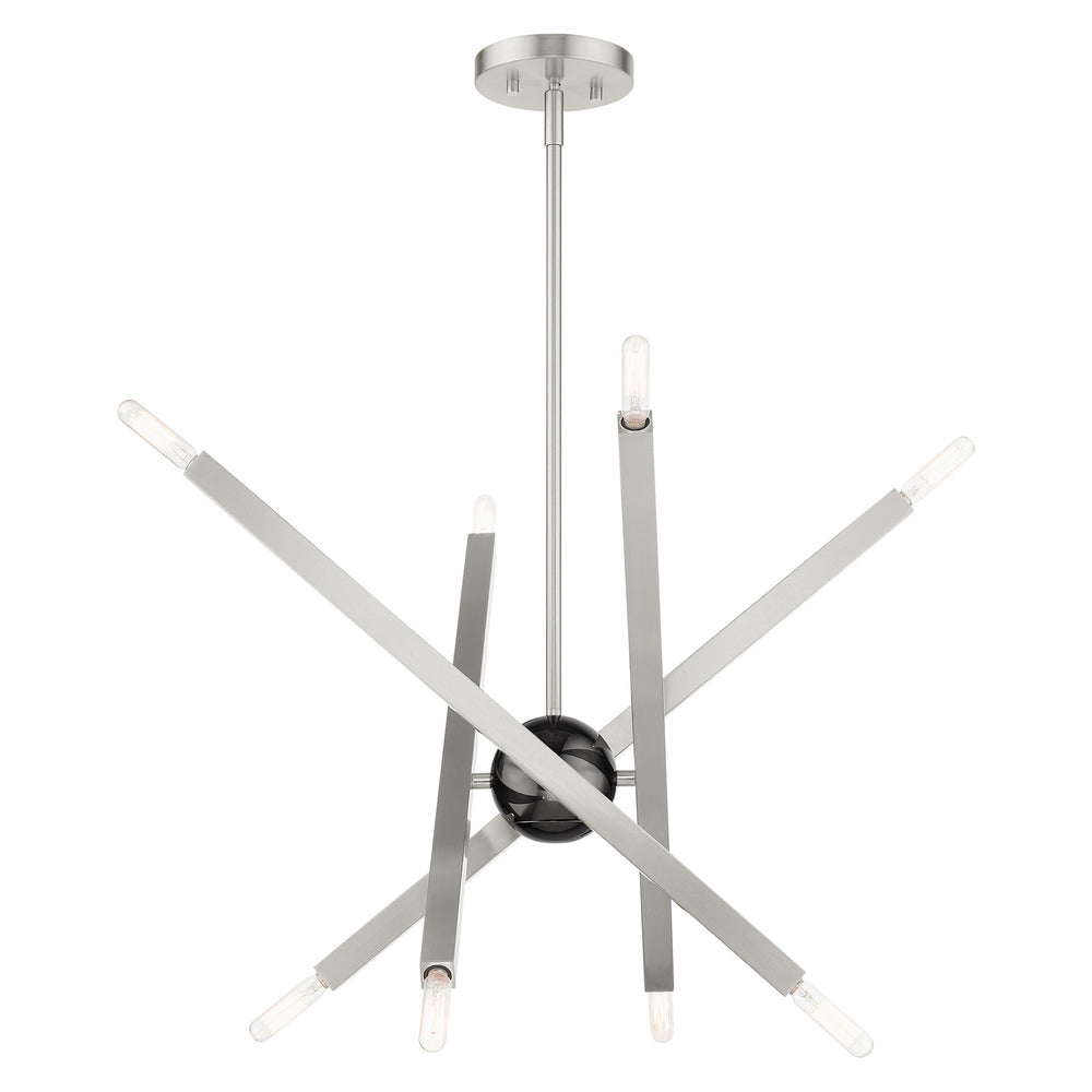 Livex Lighting MONACO 46985-91 Chandelier Modern - Brushed Nickel With Black Chrome Accents