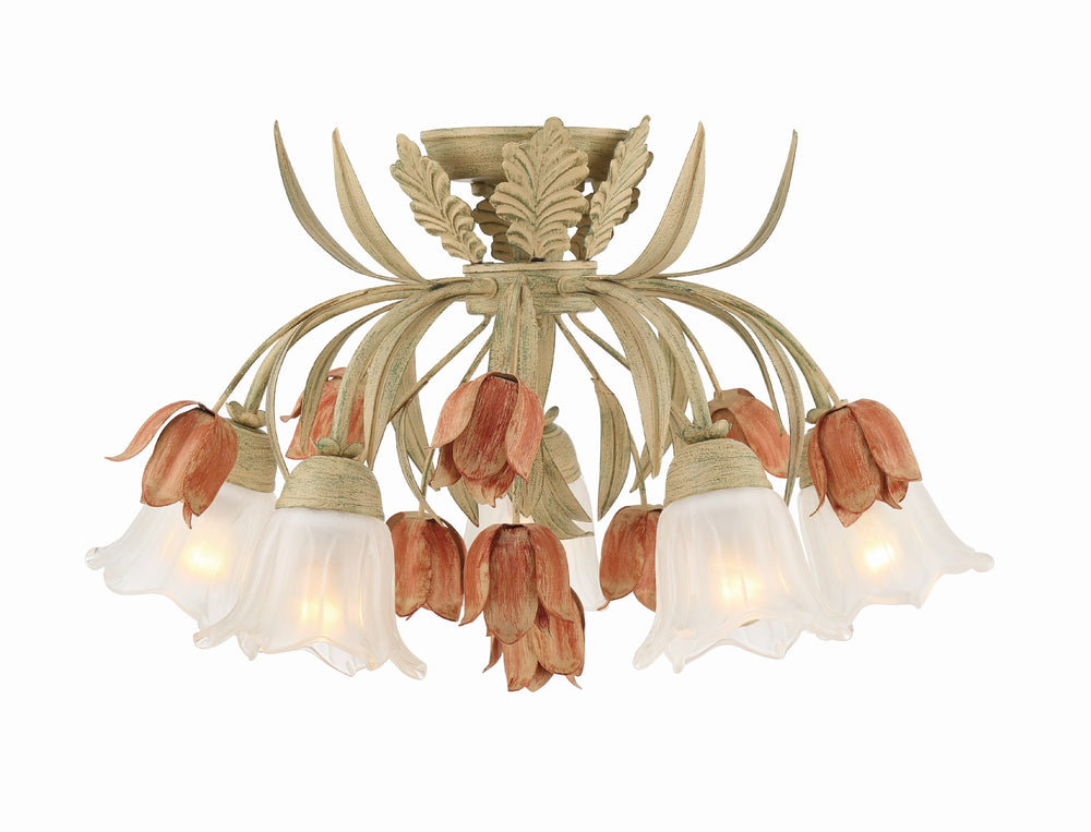 Crystorama Lighting 4800-SR Southport 5 Light Floral Semi Flush Mount, UL Damp Rated, Sage Rose