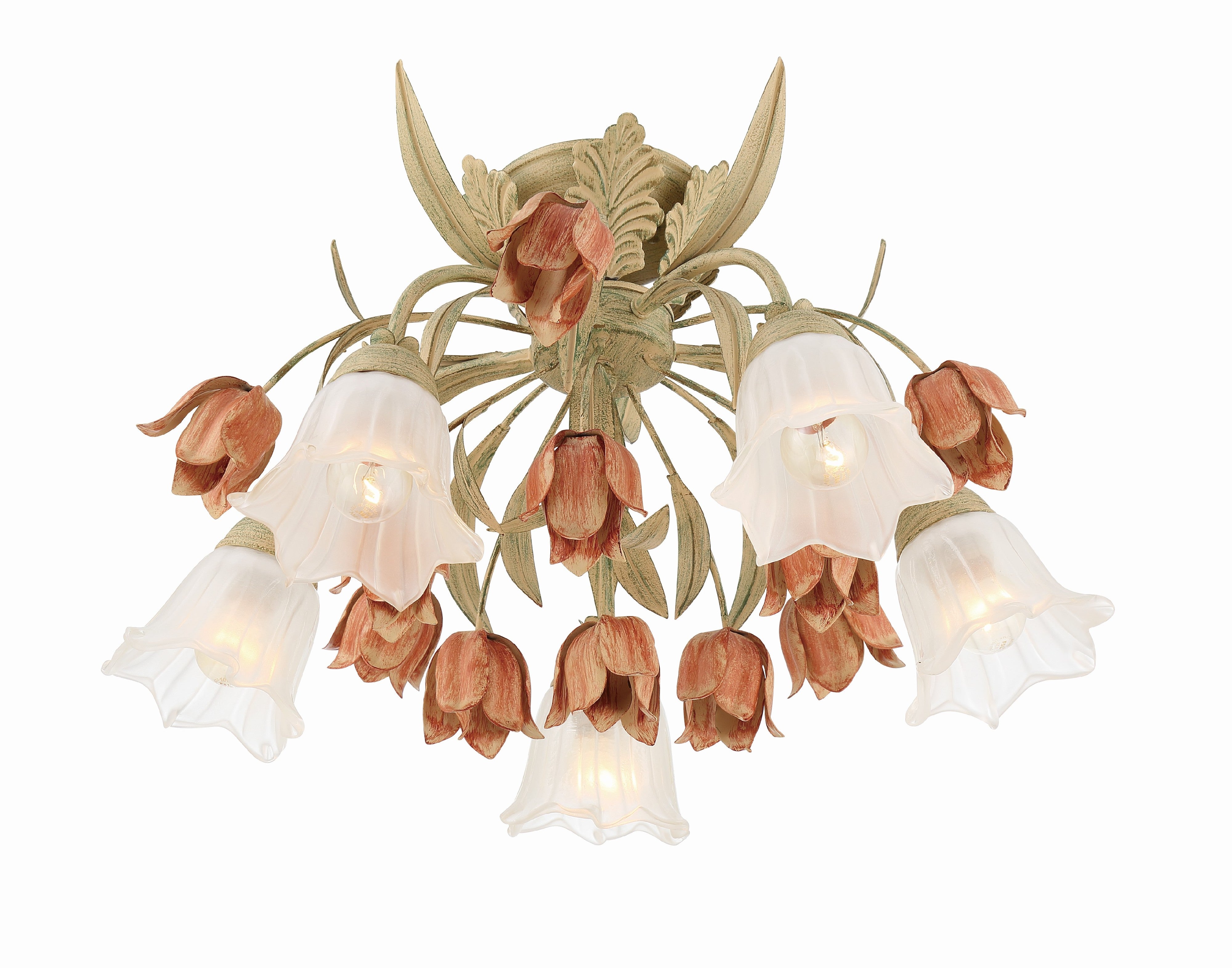 Crystorama Southport 4800-SR – 22 Inch – 5 Light – Semi Flush Mount Light – Sage Rose – Damp Rated