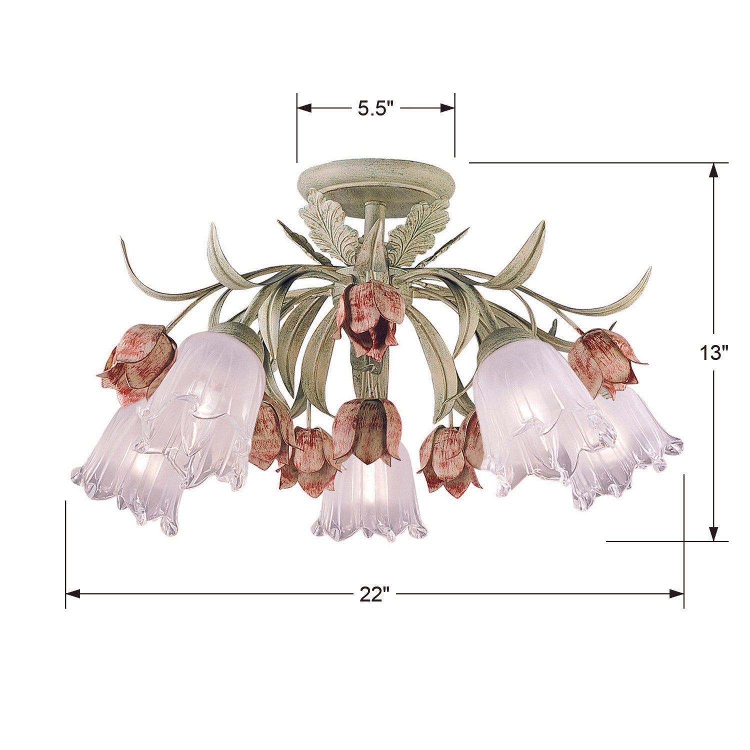 Crystorama Southport 4800-SR – 22 Inch – 5 Light – Semi Flush Mount Light – Sage Rose – Damp Rated
