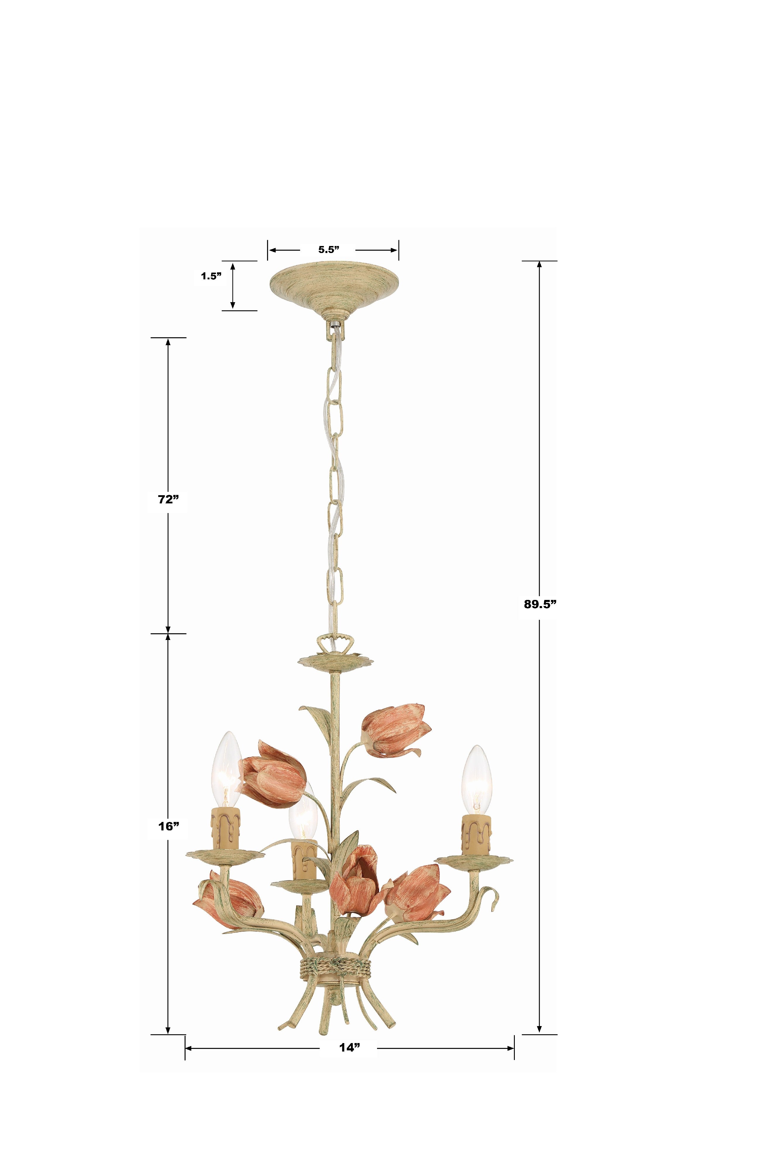 Crystorama Southport 4803-SR – 14 Inch – 3 Light – Chandelier – Sage Rose – Damp Rated