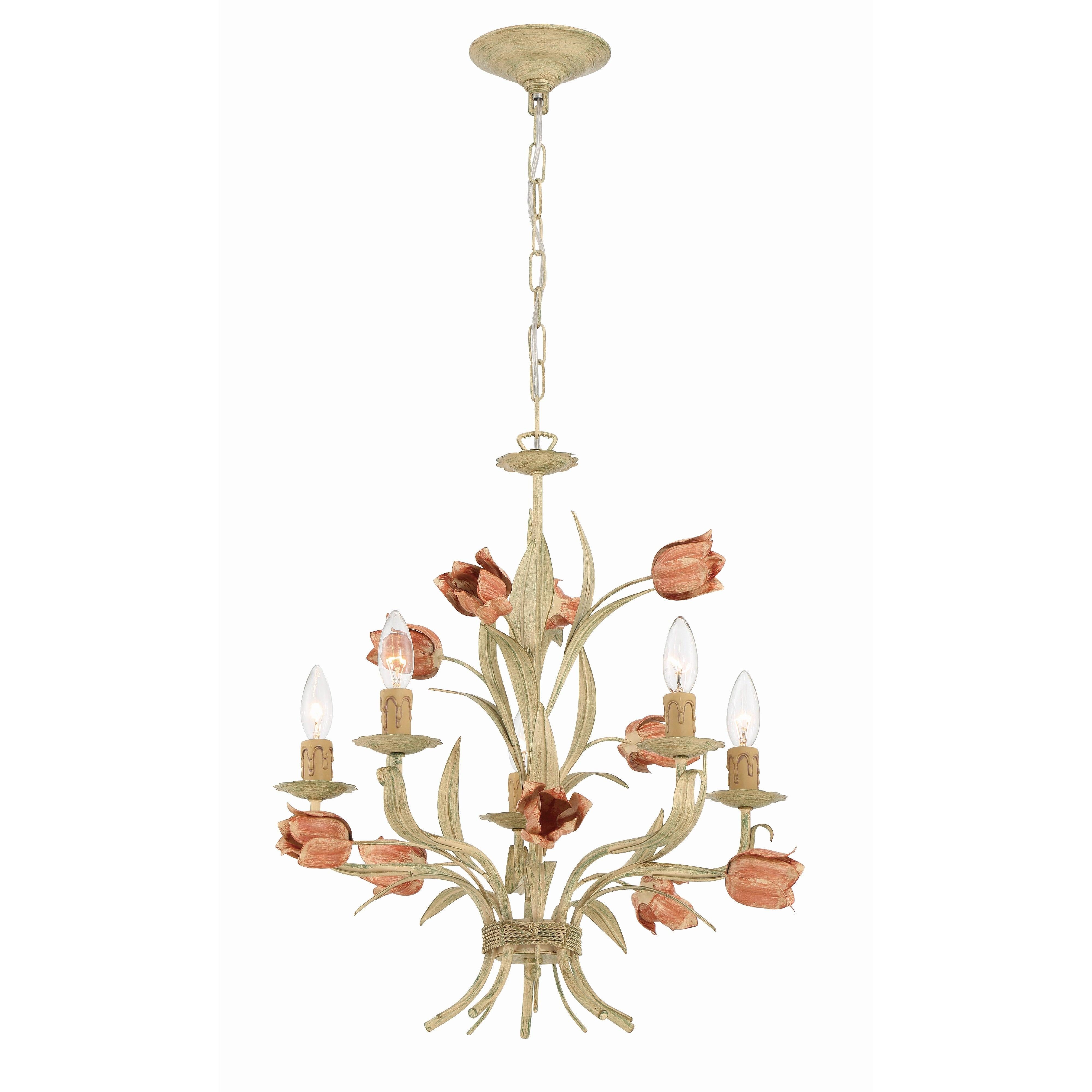 Crystorama Southport 4805-SR – 20 Inch – 5 Light – Chandelier – Sage Rose – Damp Rated