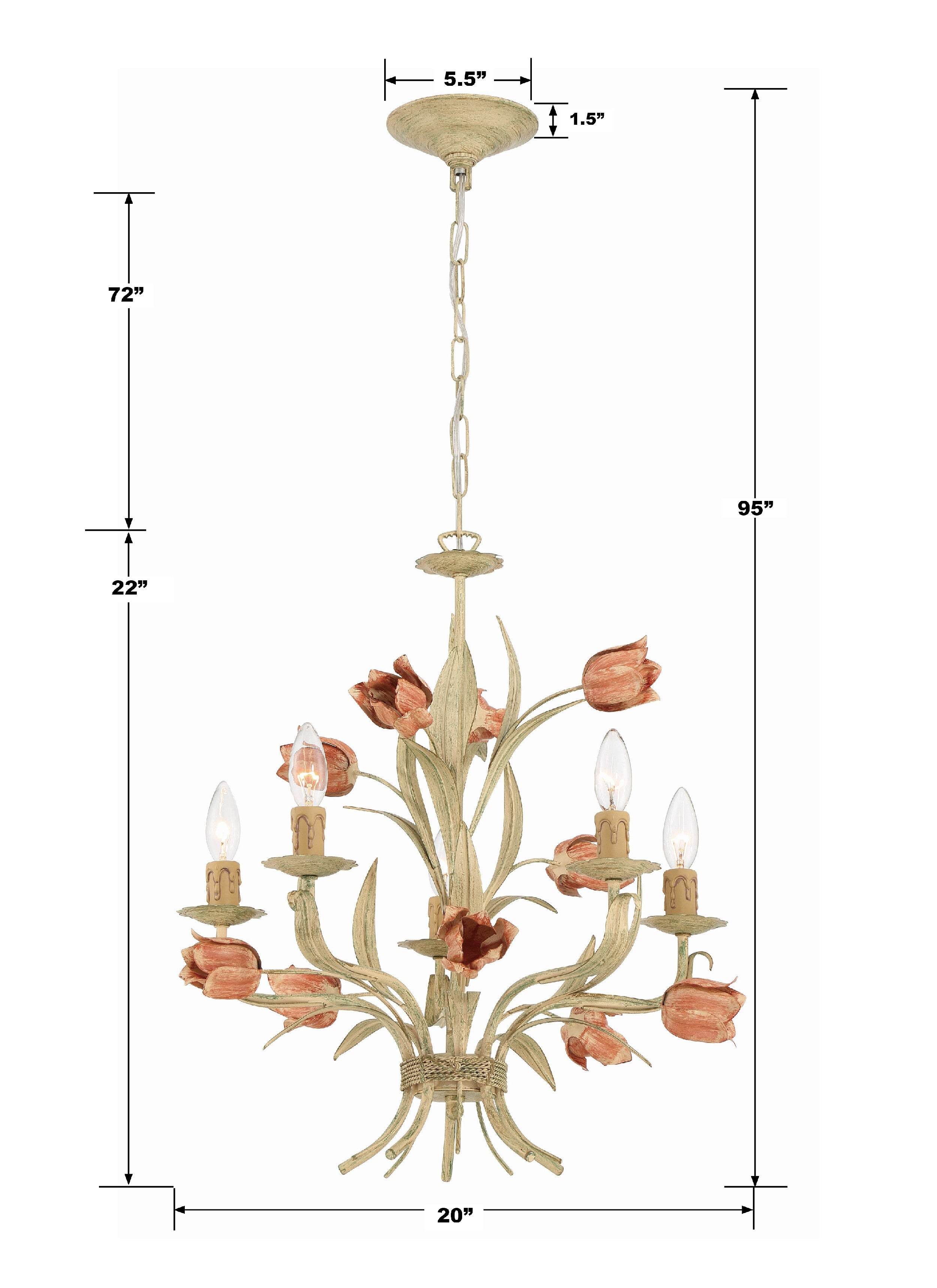 Crystorama Southport 4805-SR – 20 Inch – 5 Light – Chandelier – Sage Rose – Damp Rated