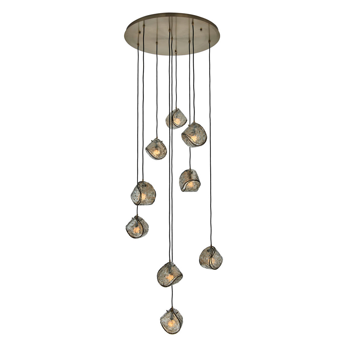 Pallina 32-in 9 Light (40-watt) Smoked Glass Winter Brass Chandelier