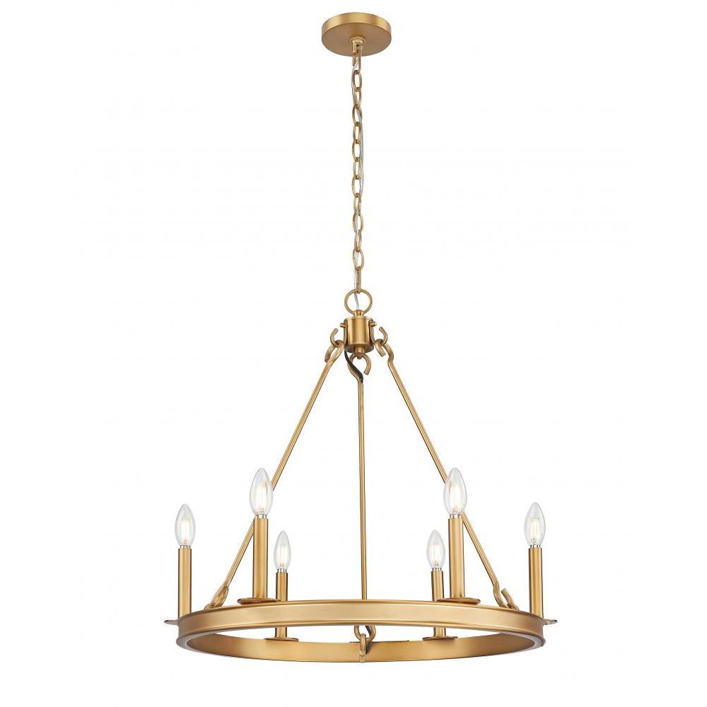 6 Light Chandelier-Rubbed Brass