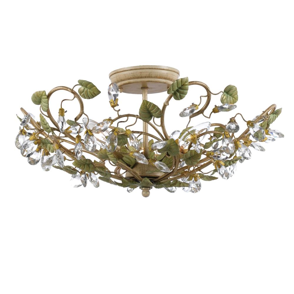 Crystorama 4840-CT Josie 5 Light Semi Flush Mount, UL Damp Rated, Champagne Green Tea
