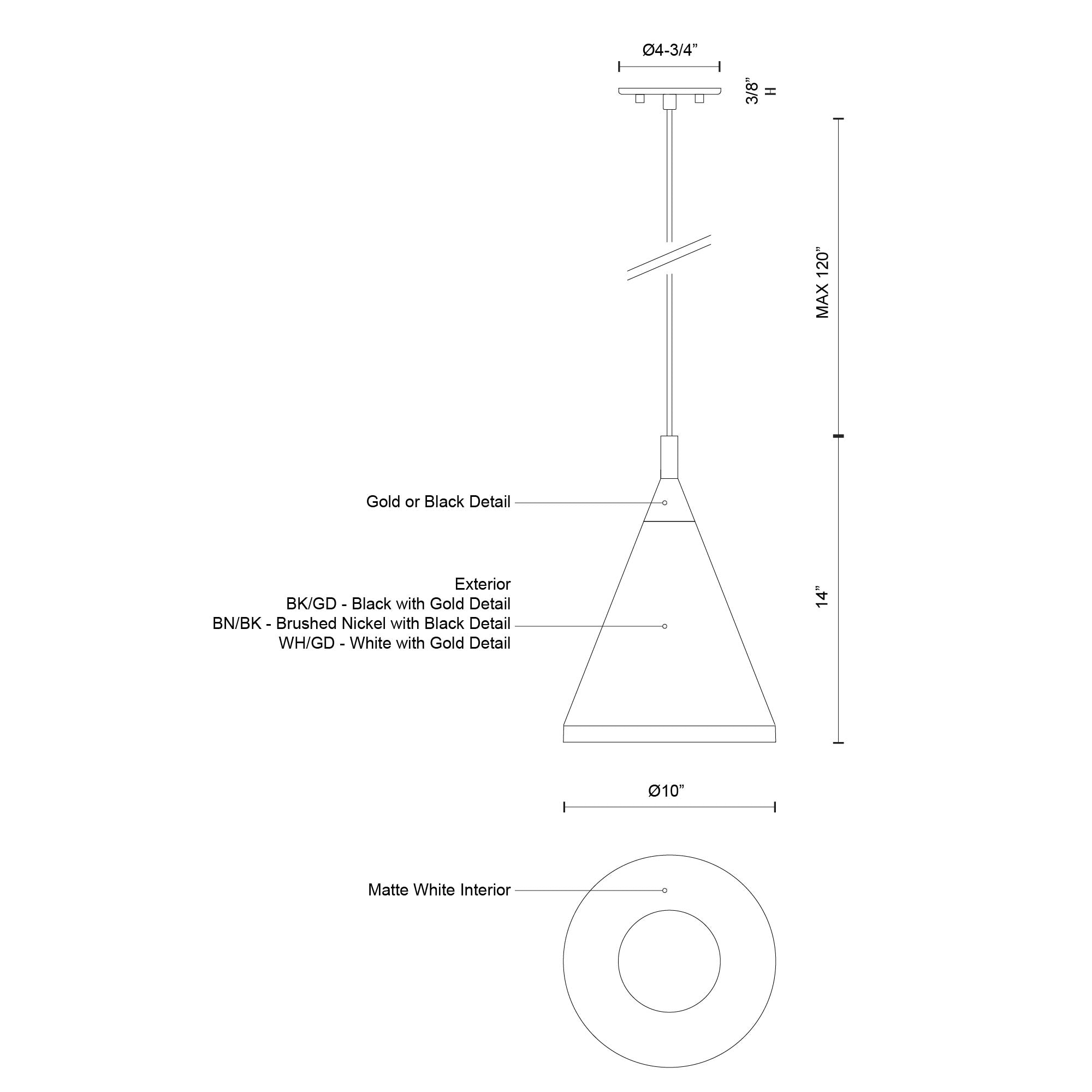 Dorothy 10-in Black With Gold Detail 1 Light Pendant