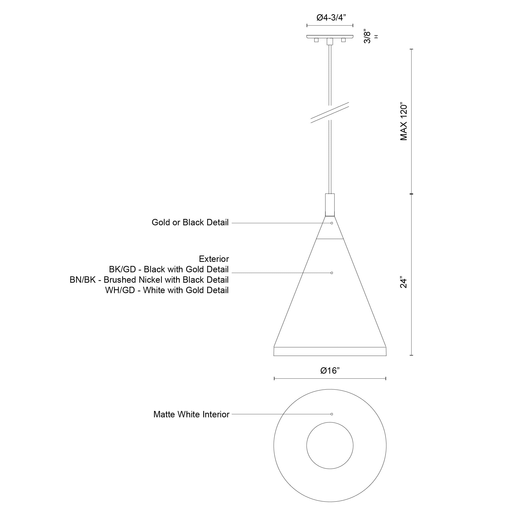 Dorothy 16-in Black With Gold Detail 1 Light Pendant