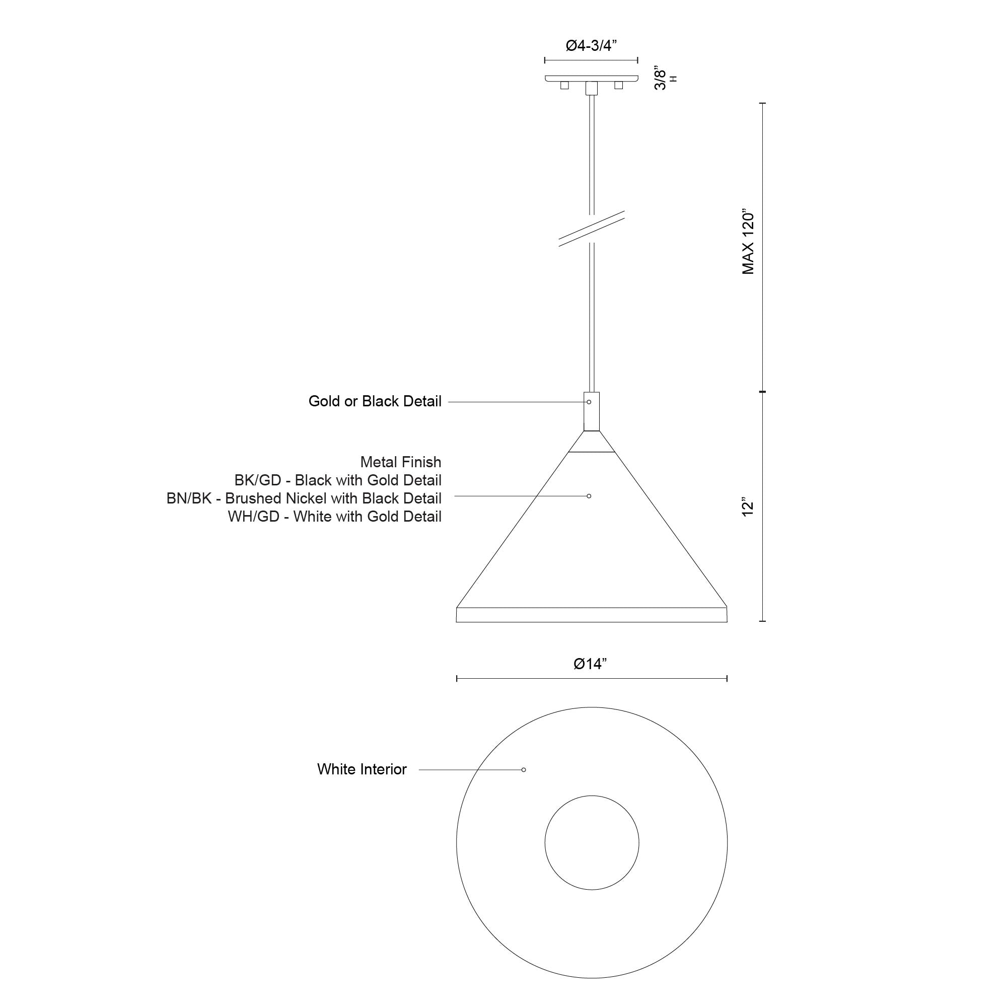 Dorothy 14-in Black With Gold Detail 1 Light Pendant