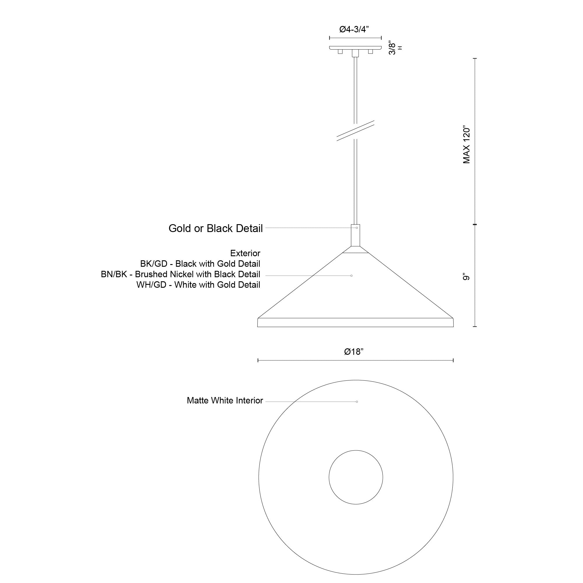 Dorothy 18-in White With Gold Detail 1 Light Pendant