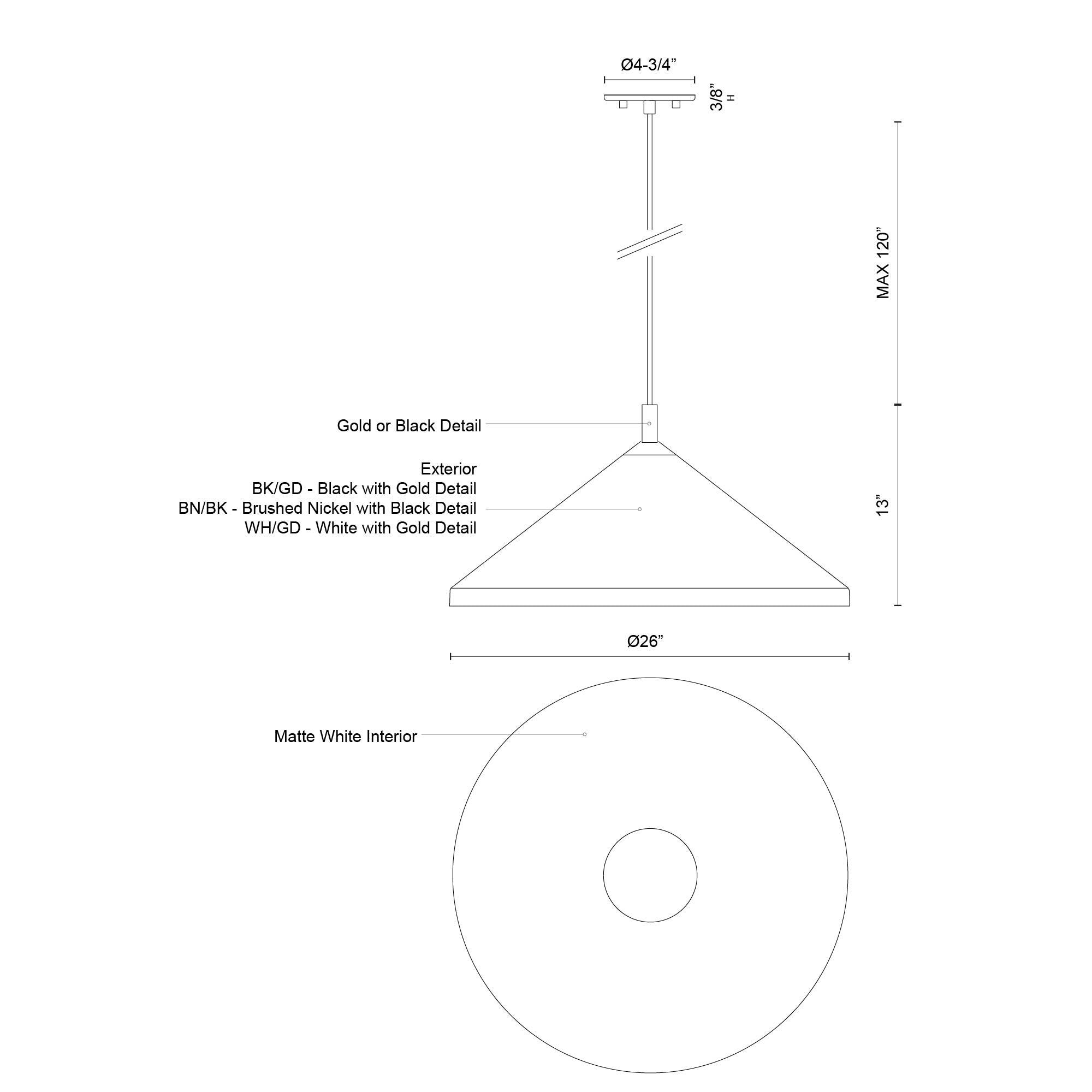 Dorothy 26-in Black With Gold Detail 1 Light Pendant