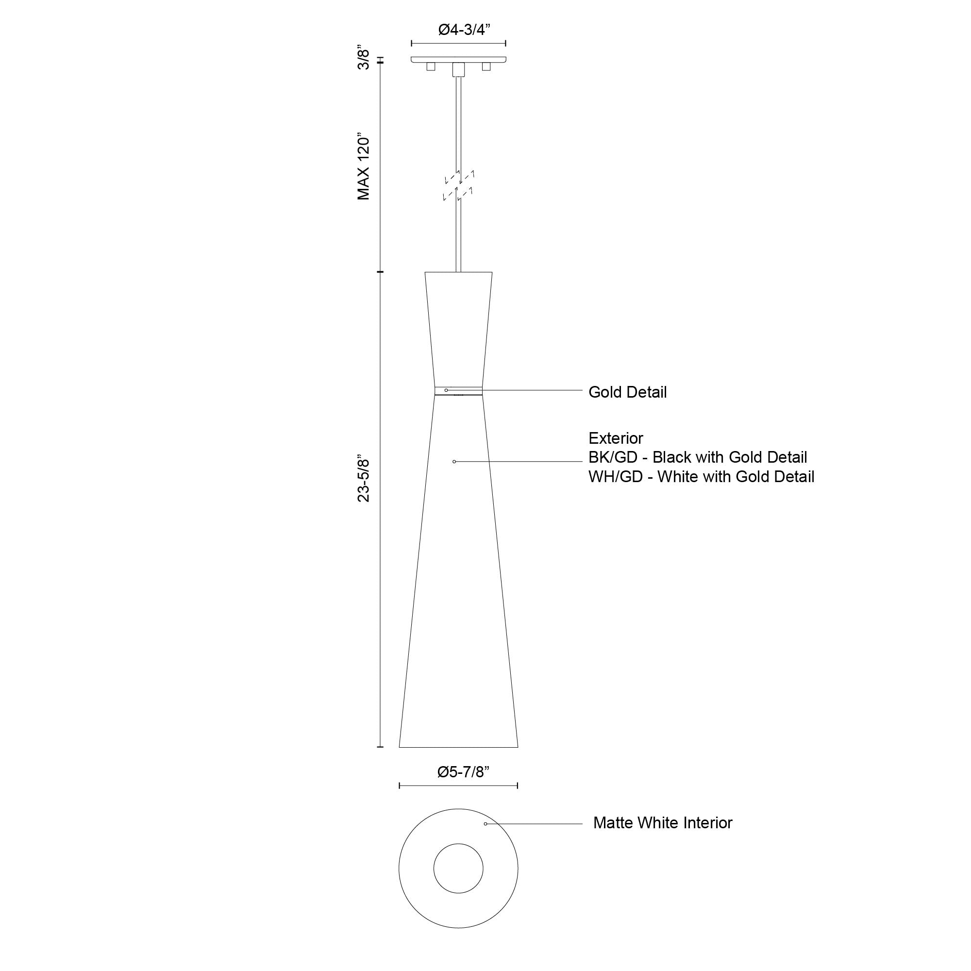 Vanderbilt 6-in White With Gold Detail 1 Light Pendant