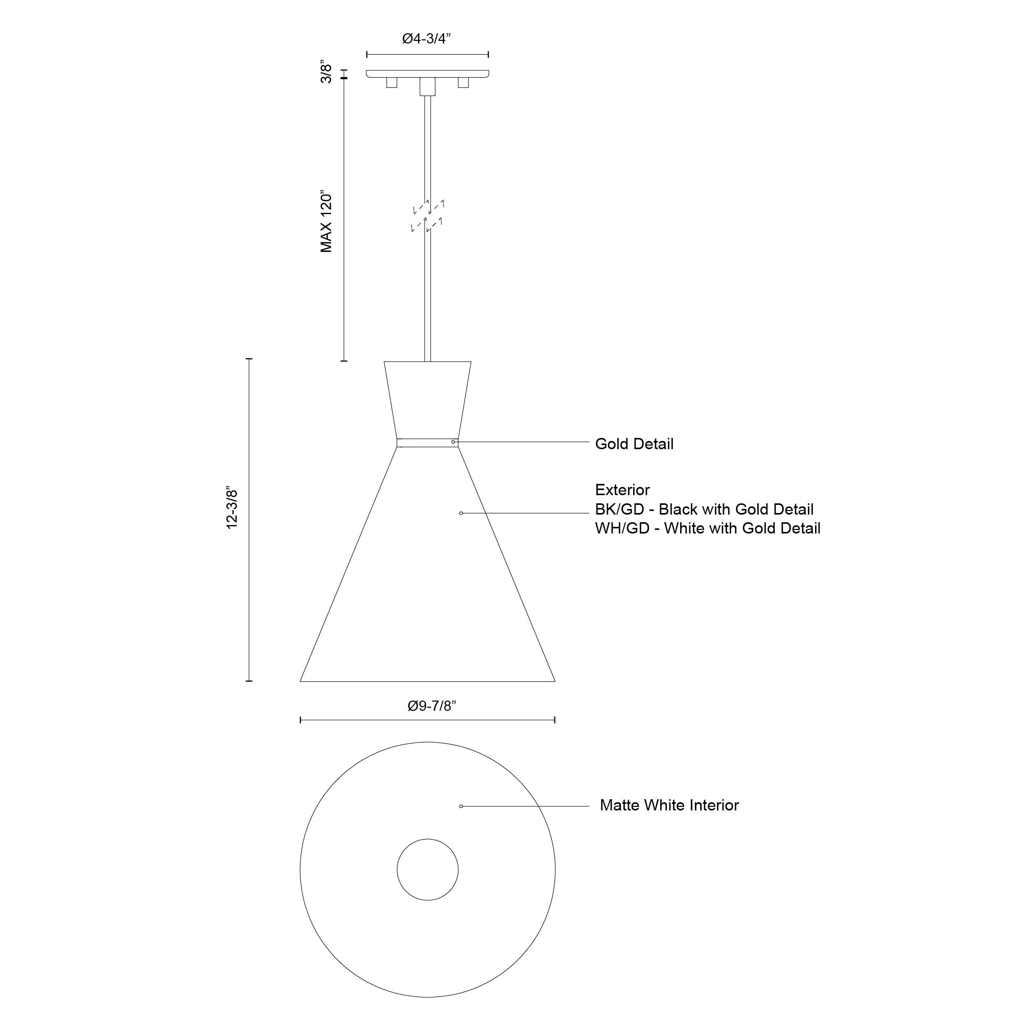 Vanderbilt 10-in Black With Gold Detail 1 Light Pendant